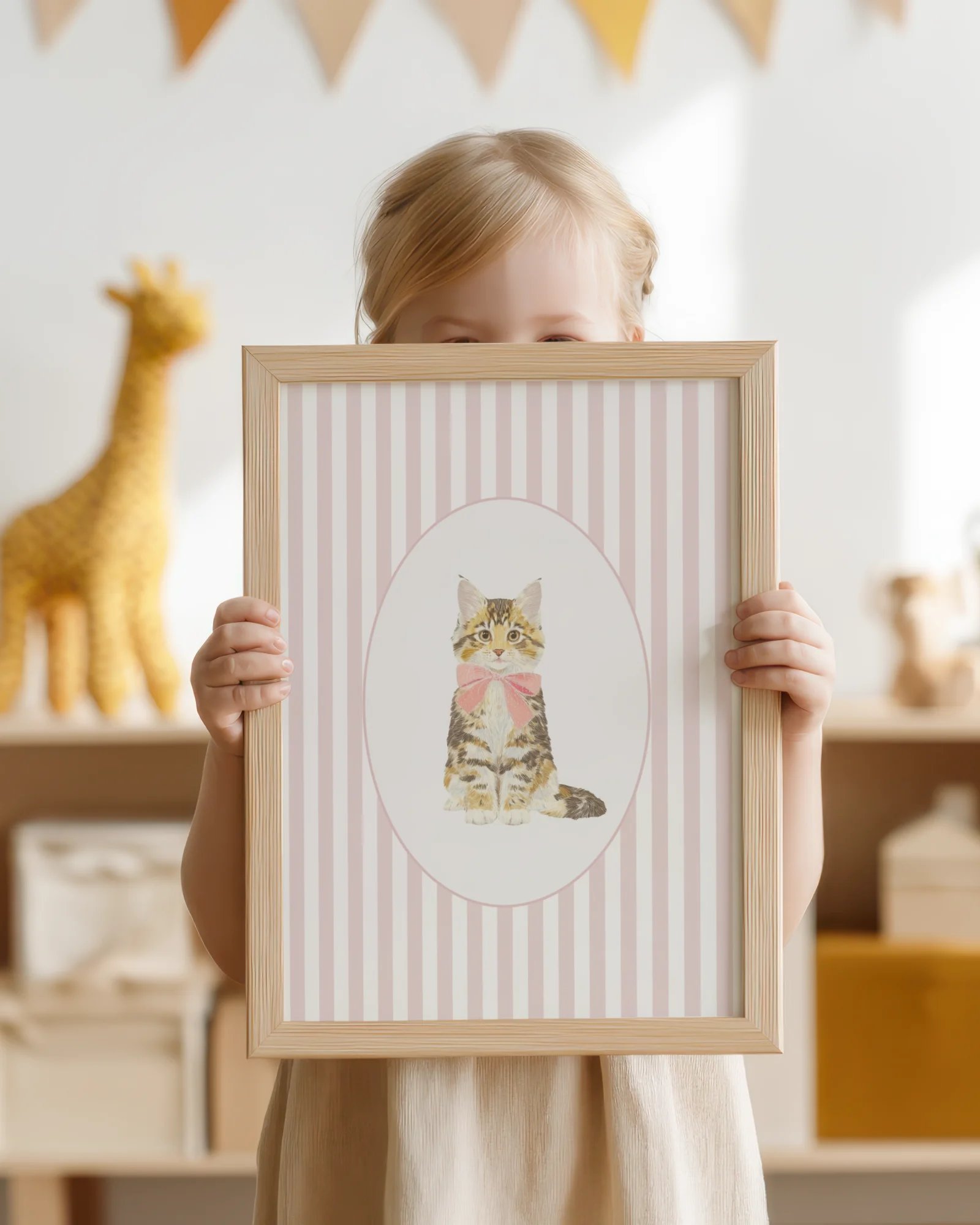 Maine Coon Kitten Pink Stripe Nursery Printable Cat Poster
