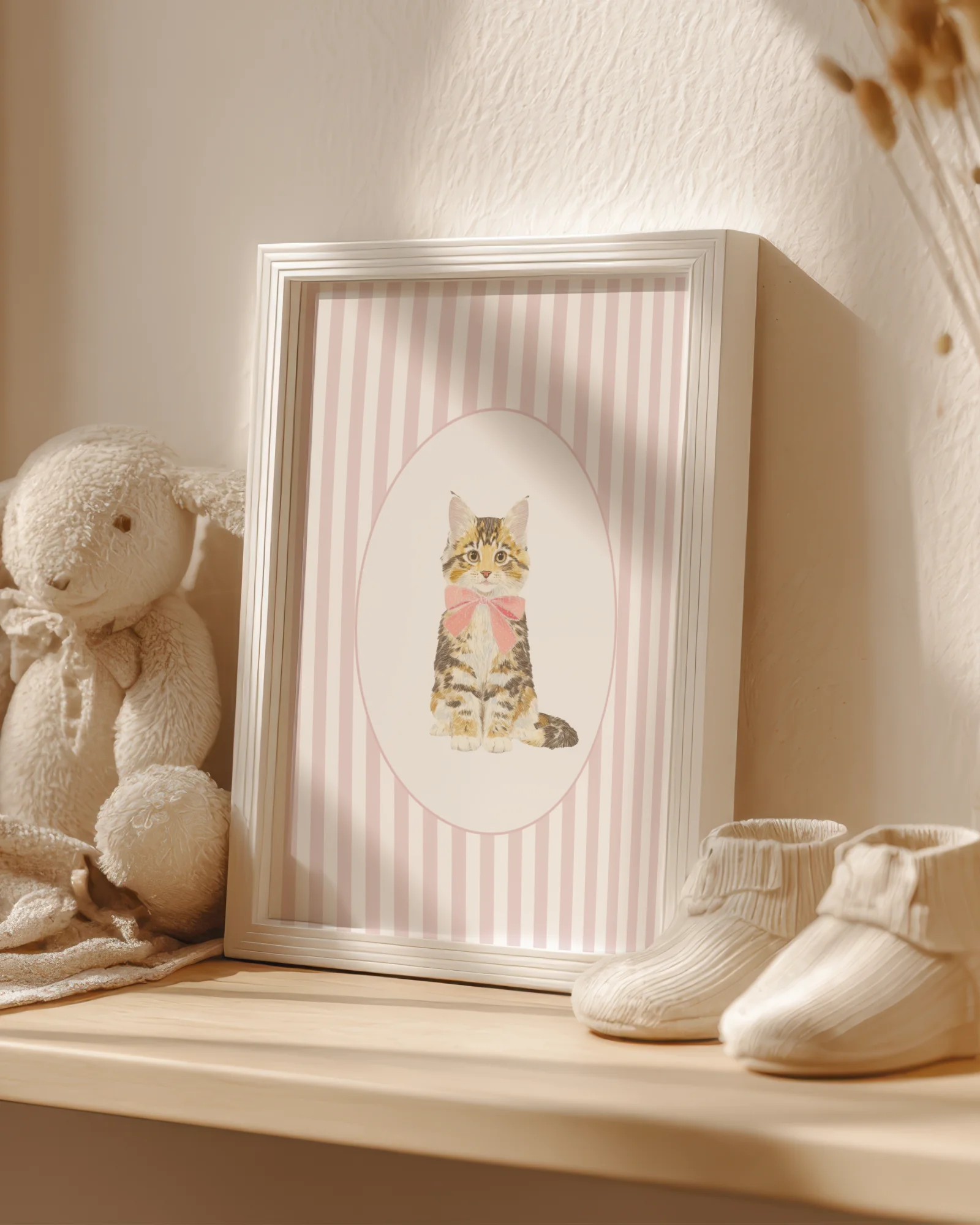 Maine Coon Kitten Pink Stripe Nursery Printable Cat Poster
