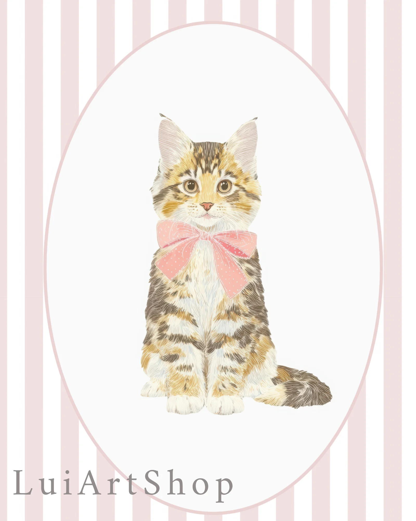 Maine Coon Kitten Pink Stripe Nursery Printable Cat Poster