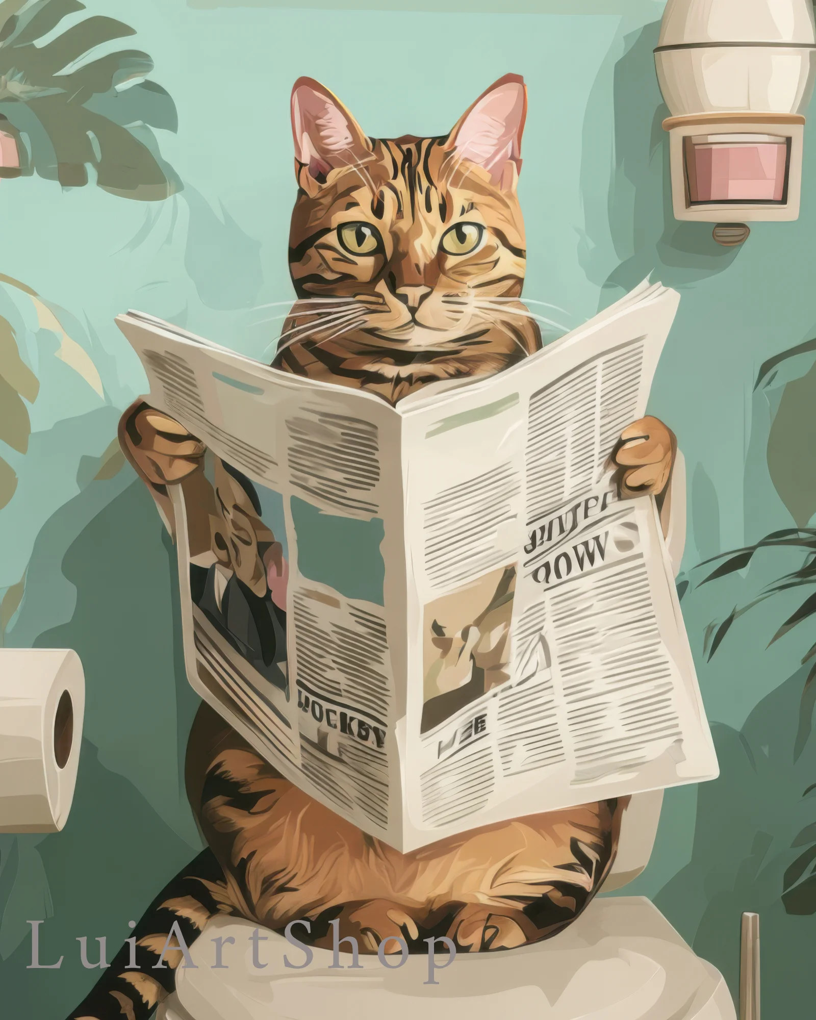 Orange Tabby Cat Sitting on Toilet Bathroom Printable Poster - Image 8