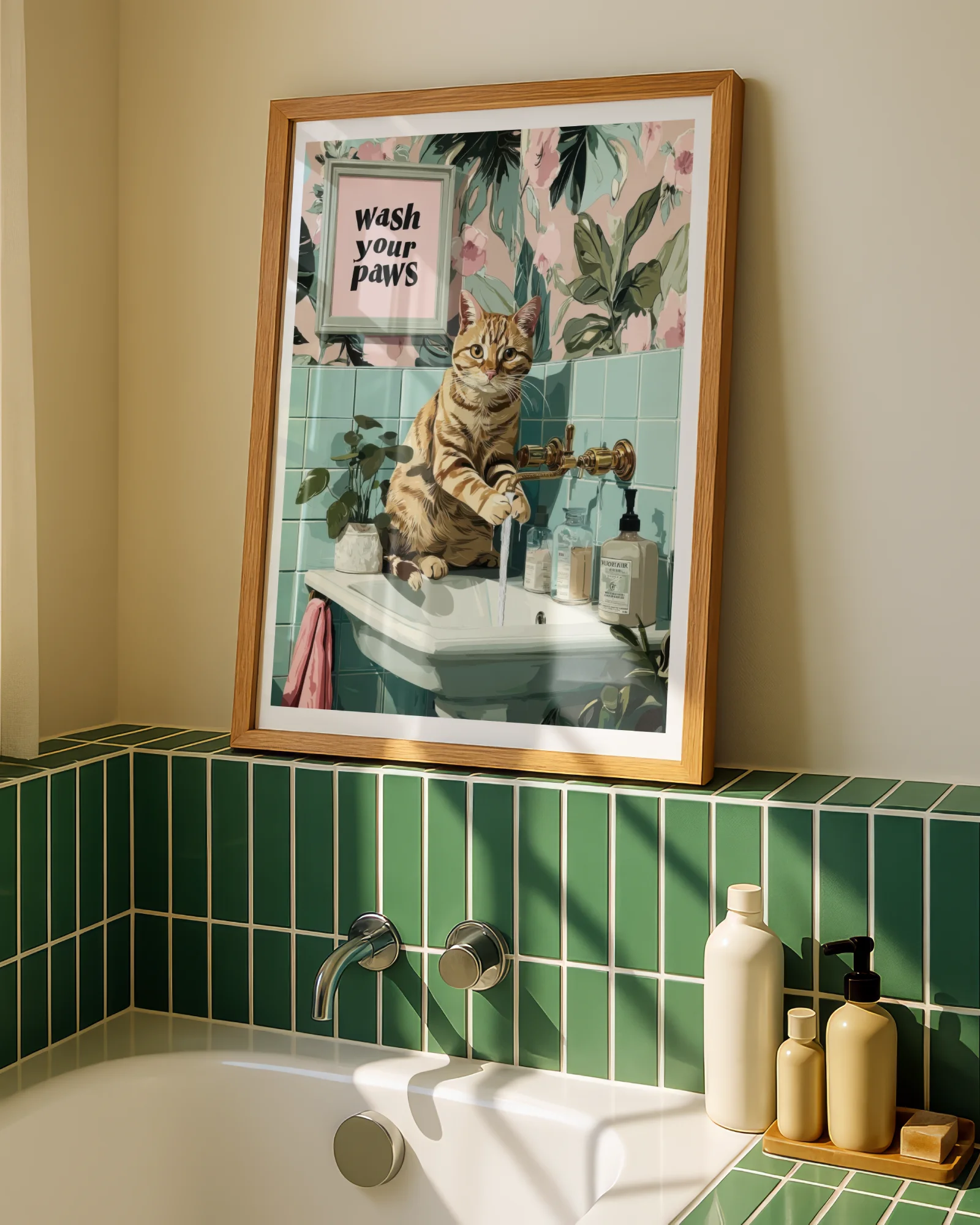 Orange Tabby Cat Wash Your Paws
