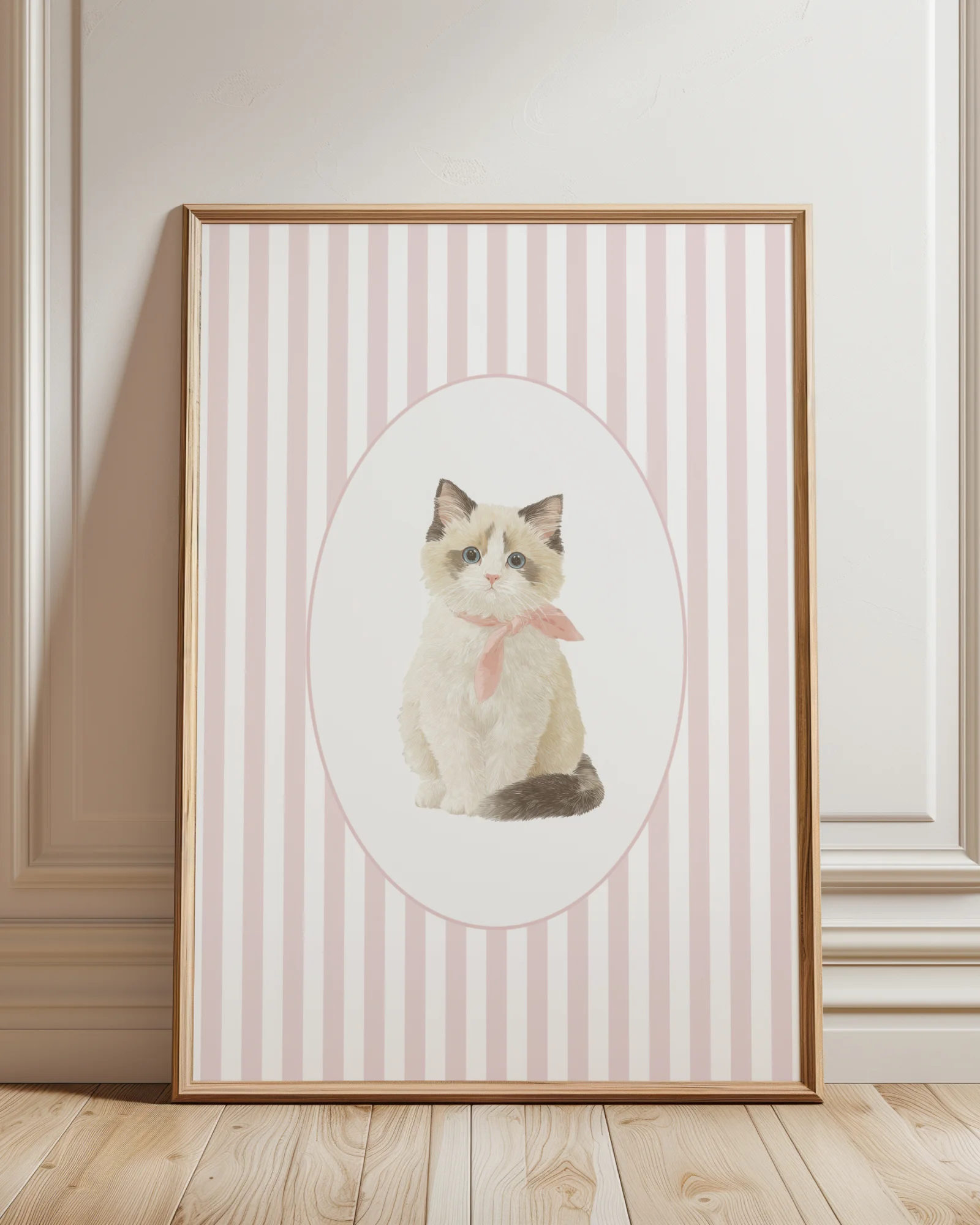 Ragdoll Kitten Pink Stripe Nursery Printable Cat Poster