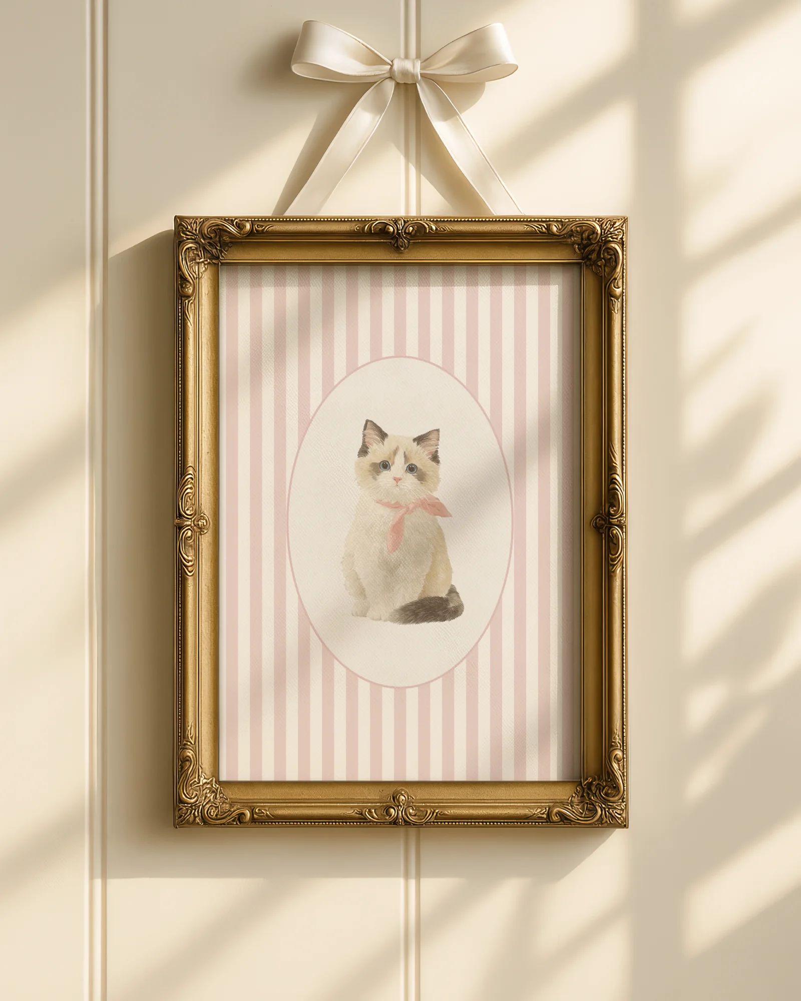 Ragdoll Kitten Pink Stripe Nursery Printable Cat Poster
