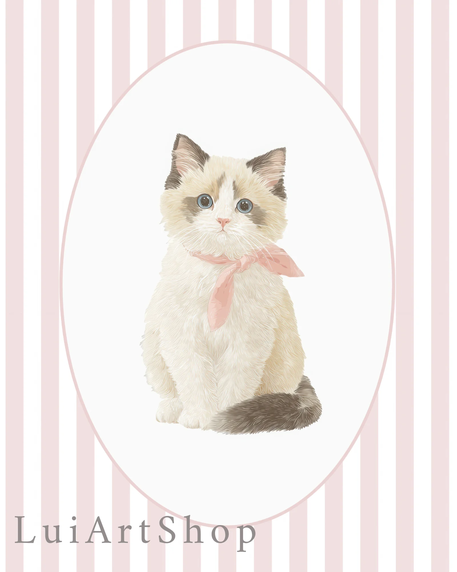 Ragdoll Kitten Pink Stripe Nursery Printable Cat Poster - Image 6