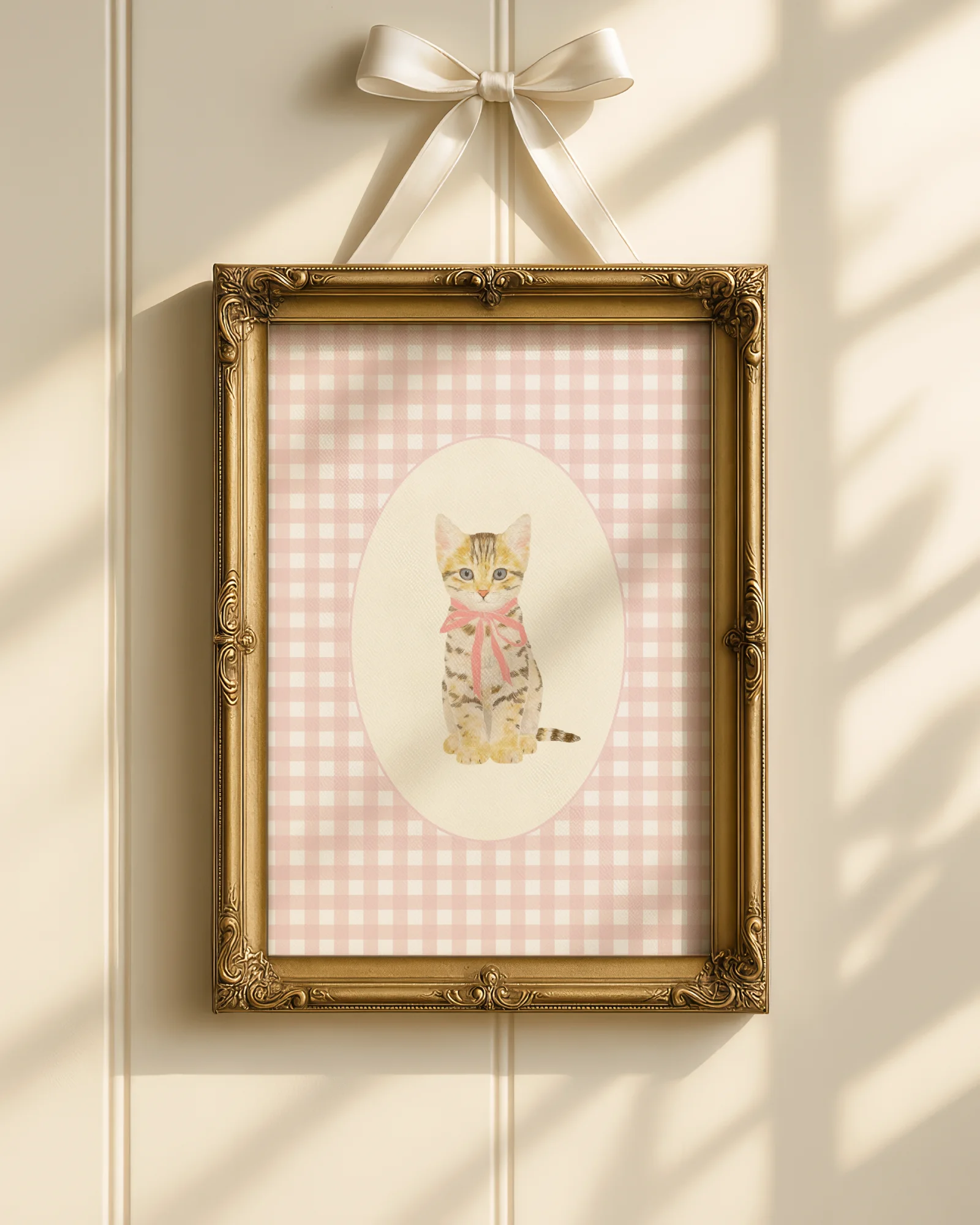Set of 6 Pink Gingham Kitten Printable Cat Posters