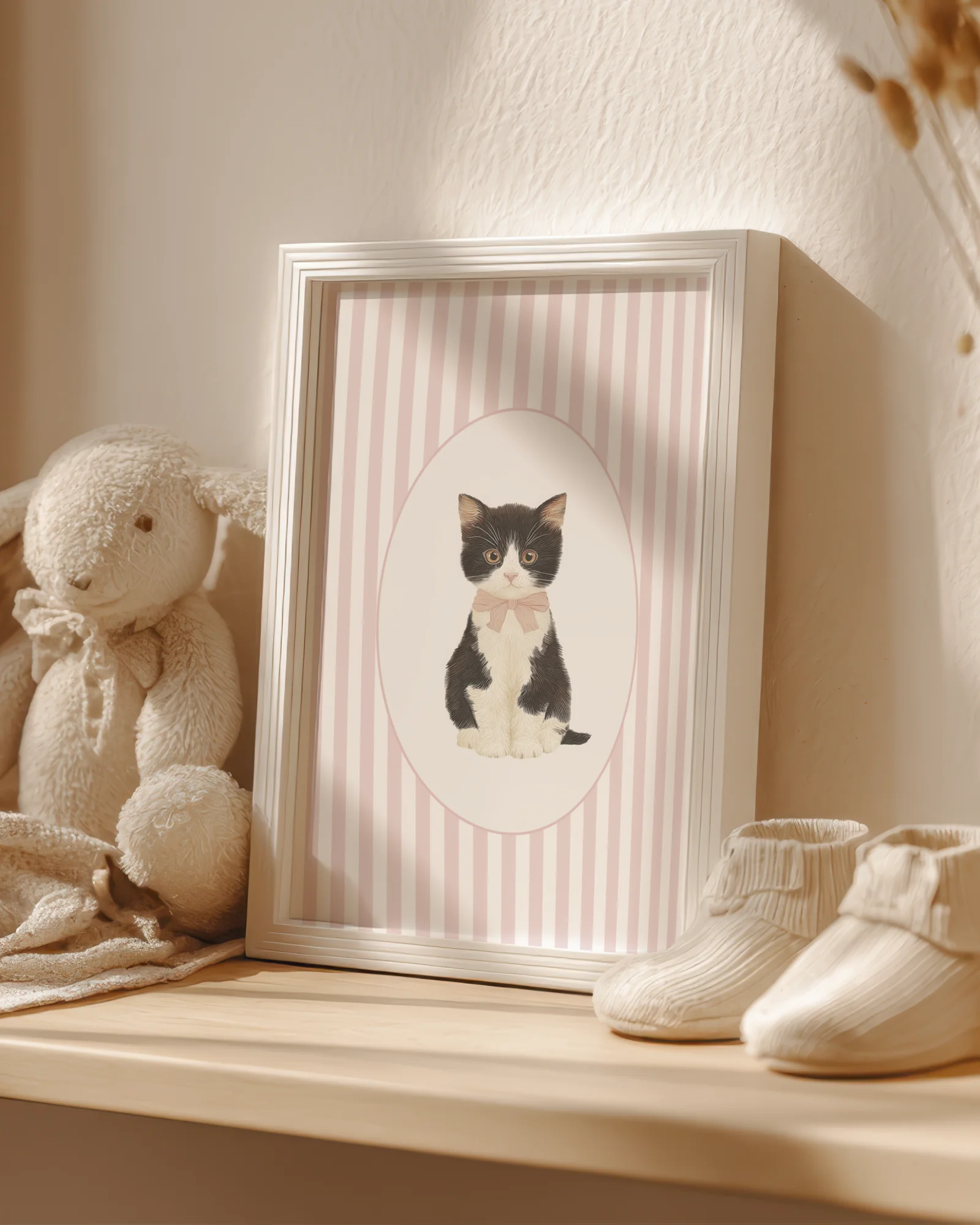 Set of 6 Pink Stripe Kitten Nursery Printable Cat Poster
