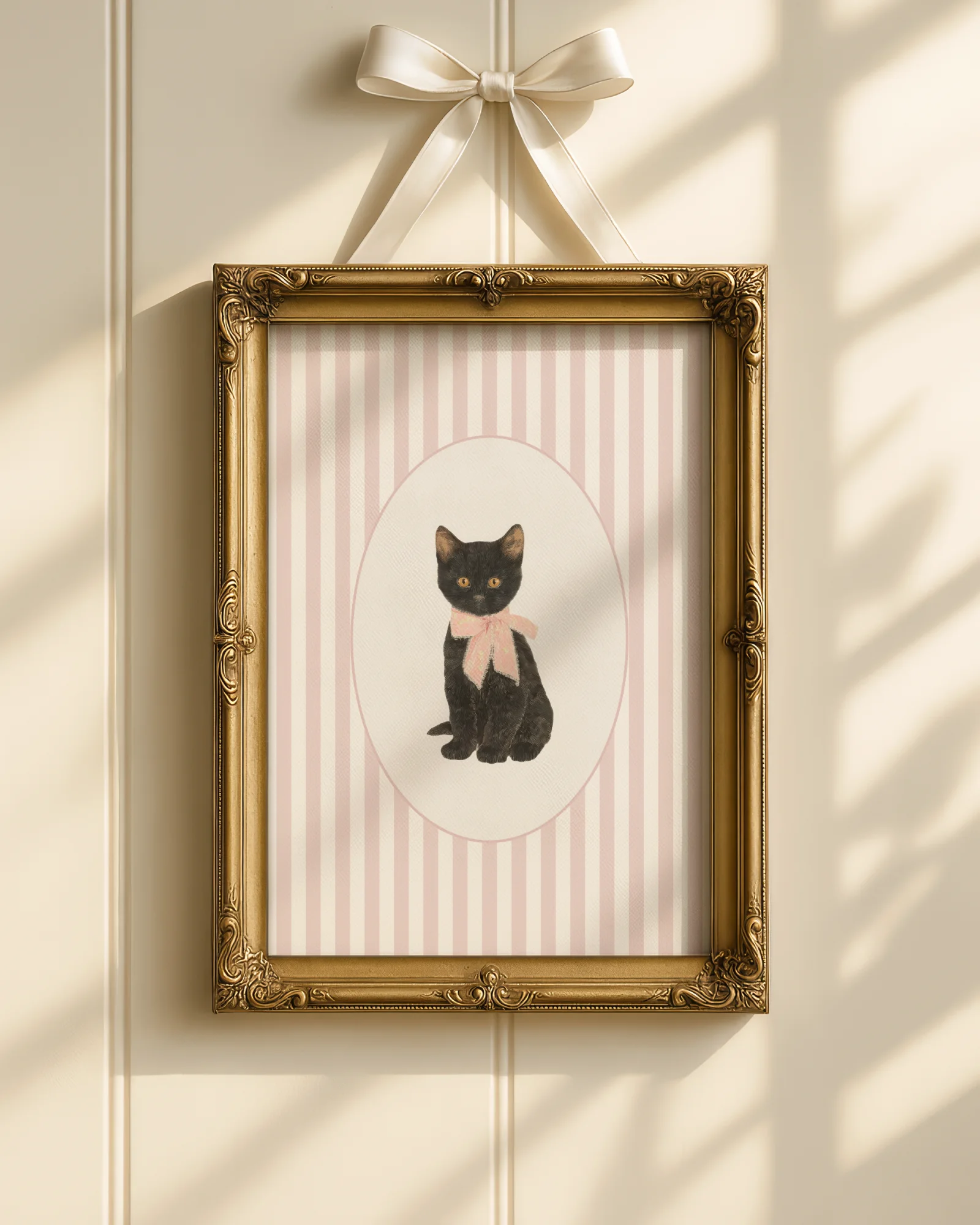 Set of 6 Pink Stripe Kitten Nursery Printable Cat Poster