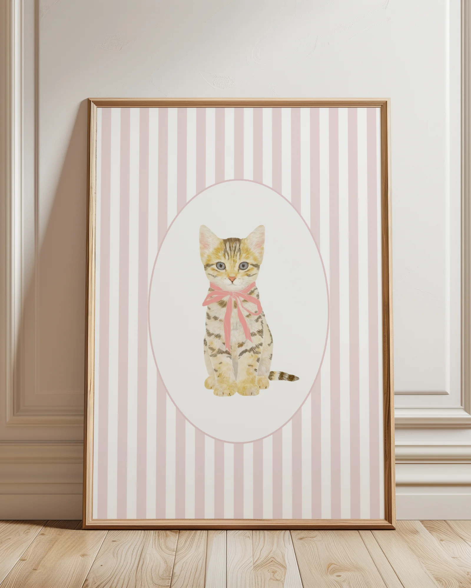Tabby Kitten Pink Stripe Nursery Printable Cat Poster