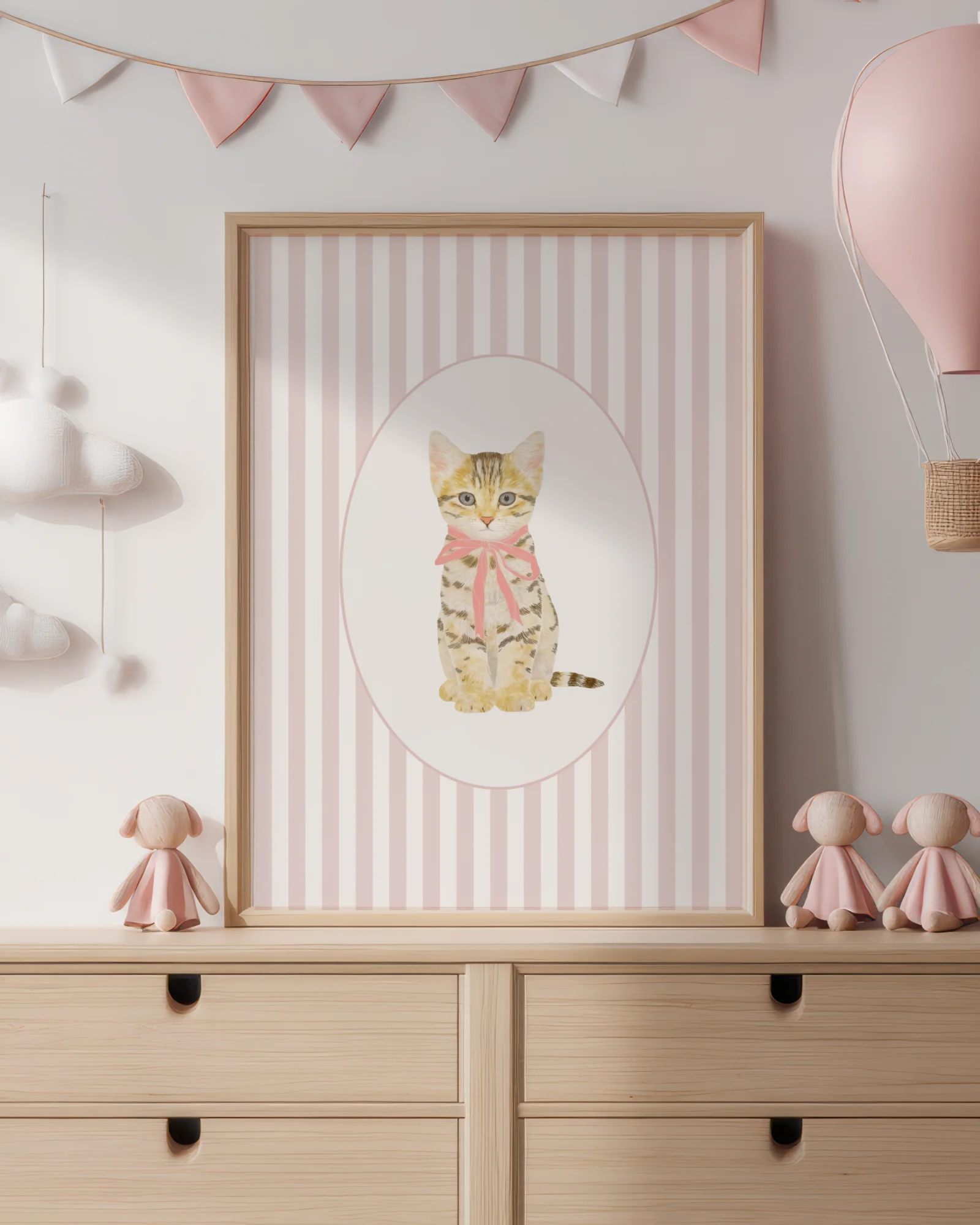 Tabby Kitten Pink Stripe Nursery Printable Cat Poster