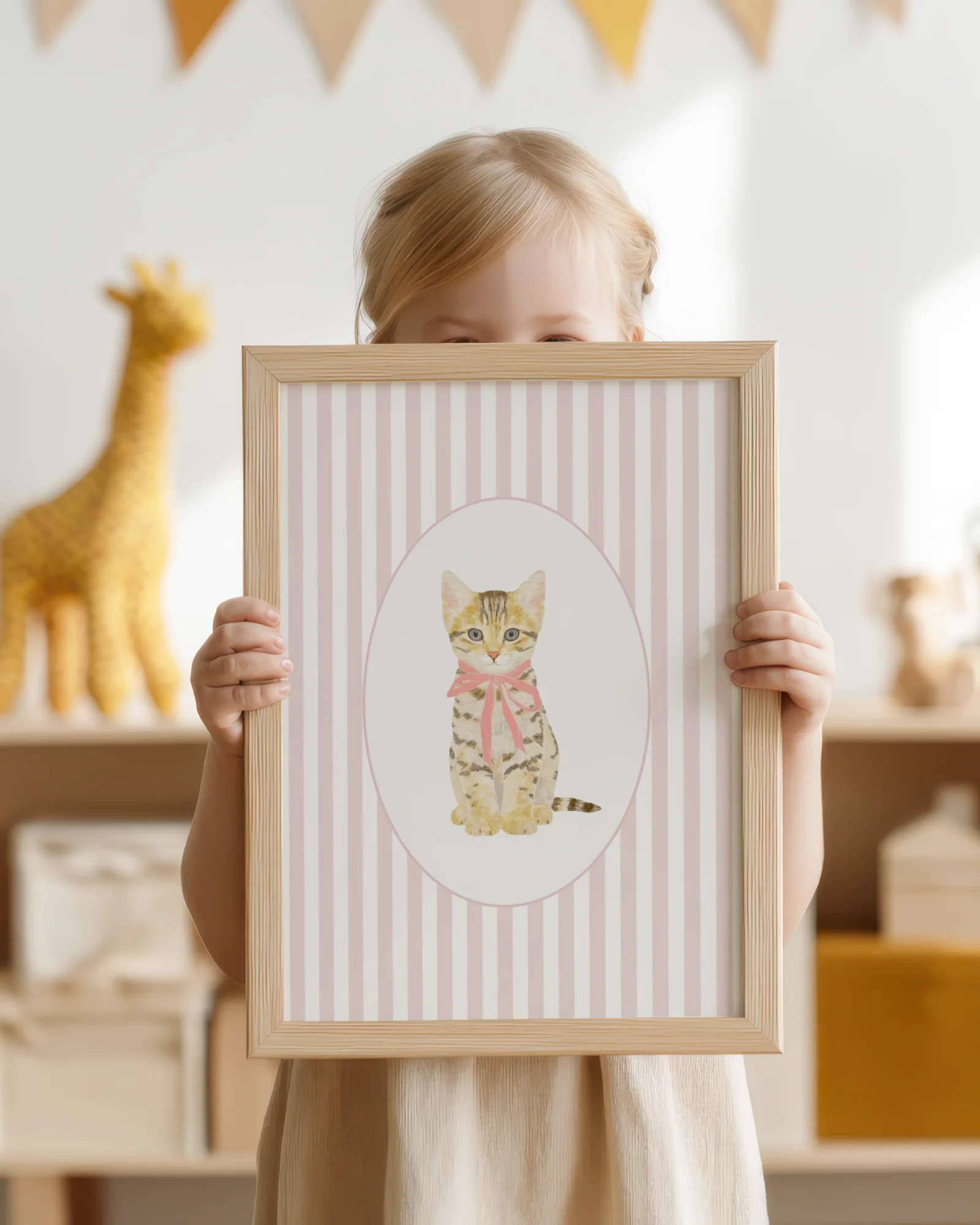Tabby Kitten Pink Stripe Nursery Printable Cat Poster