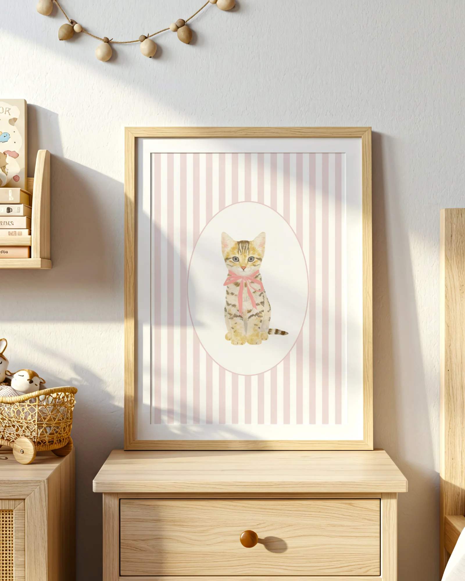 Tabby Kitten Pink Stripe Nursery Printable Cat Poster