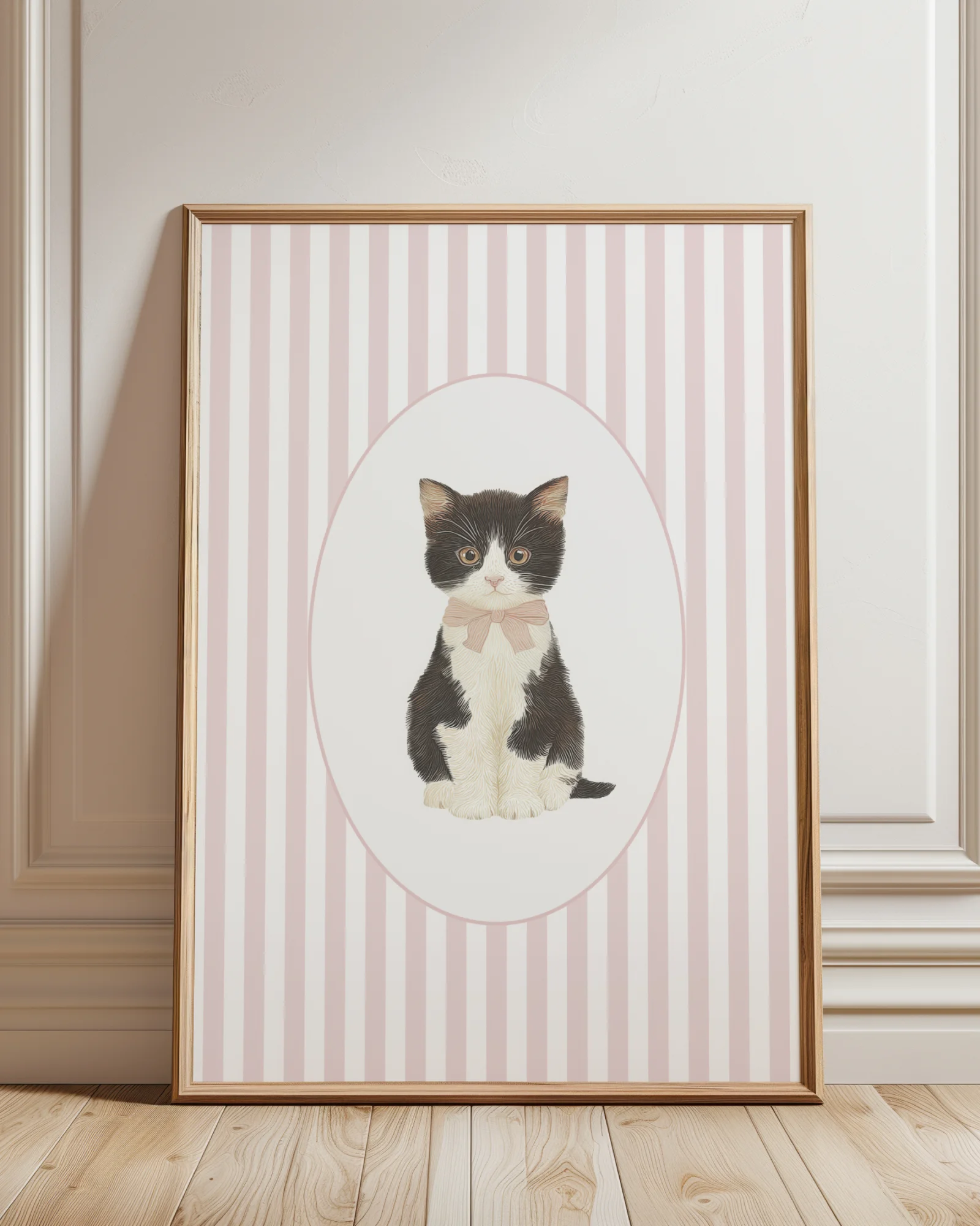 Tuxedo Kitten Pink Stripe Nursery Printable Cat Poster