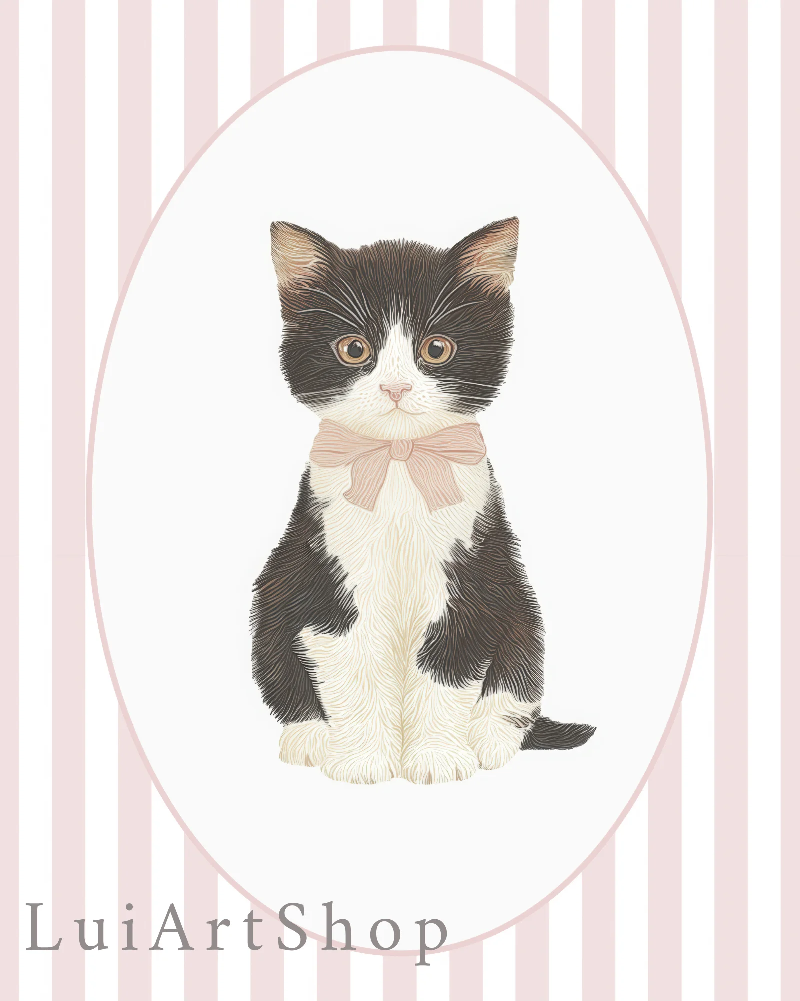 Tuxedo Kitten Pink Stripe Nursery Printable Cat Poster - Image 7