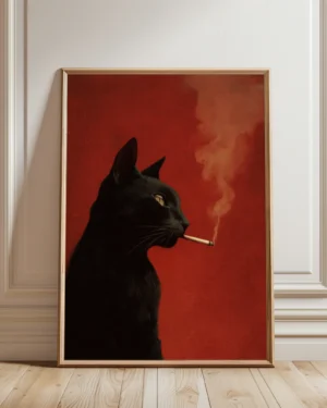 Vintage Black Cat Smoking Printable Cat Poster