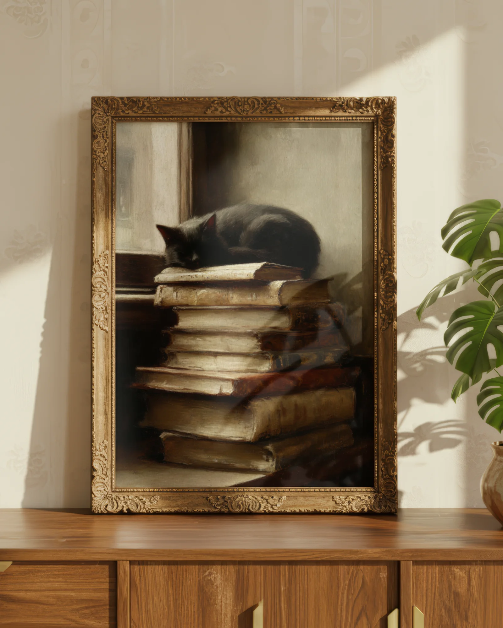 Vintage Black Cat and Book Printable Cat Poster