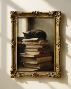 Vintage Black Cat and Book Printable Cat Poster