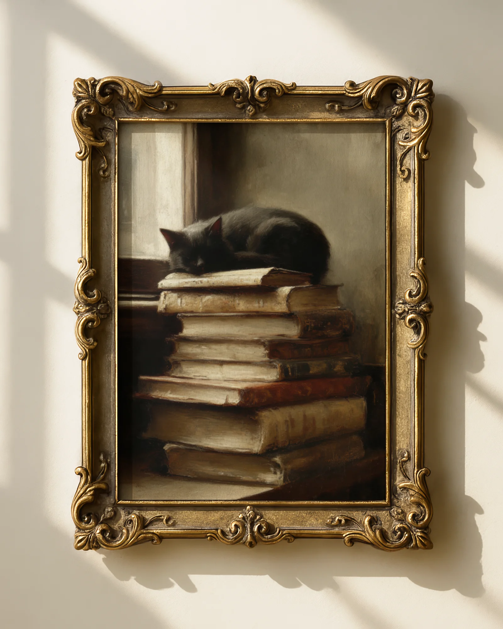 Vintage Black Cat and Book Printable Cat Poster
