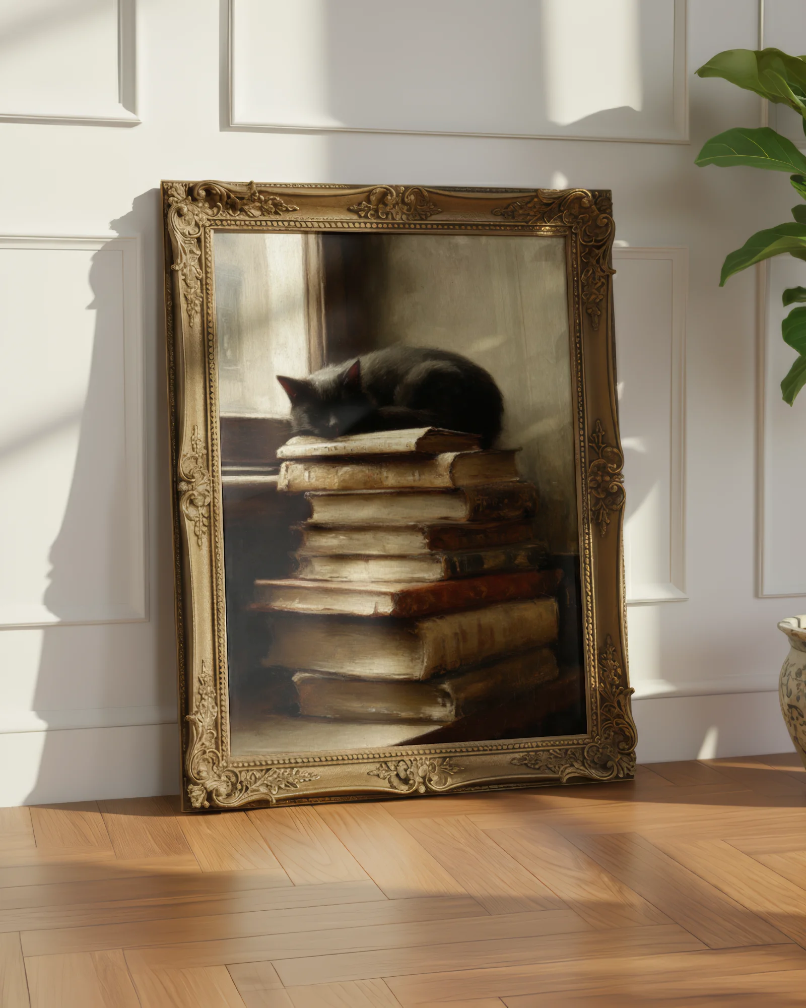 Vintage Black Cat and Book Printable Cat Poster
