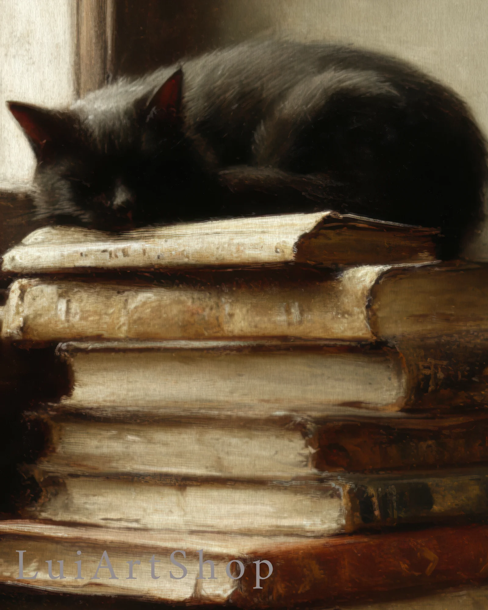 Vintage Black Cat and Book Printable Cat Poster