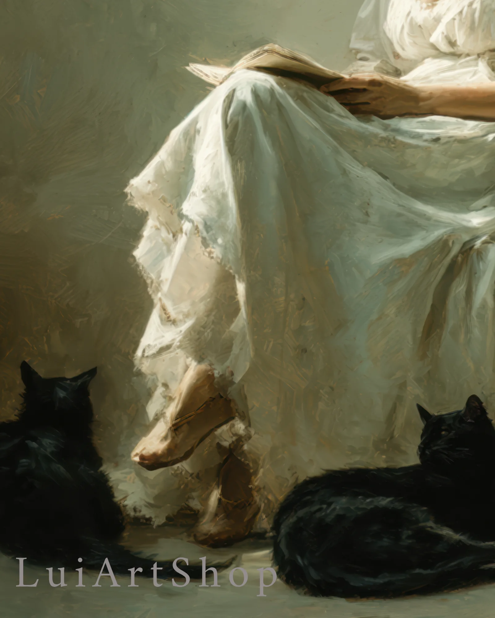 Vintage_Woman_Reading_with_Black_Cats