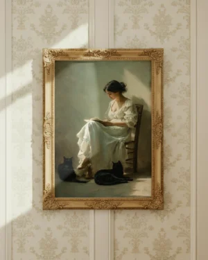 Vintage_Woman_Reading_with_Black_Cats