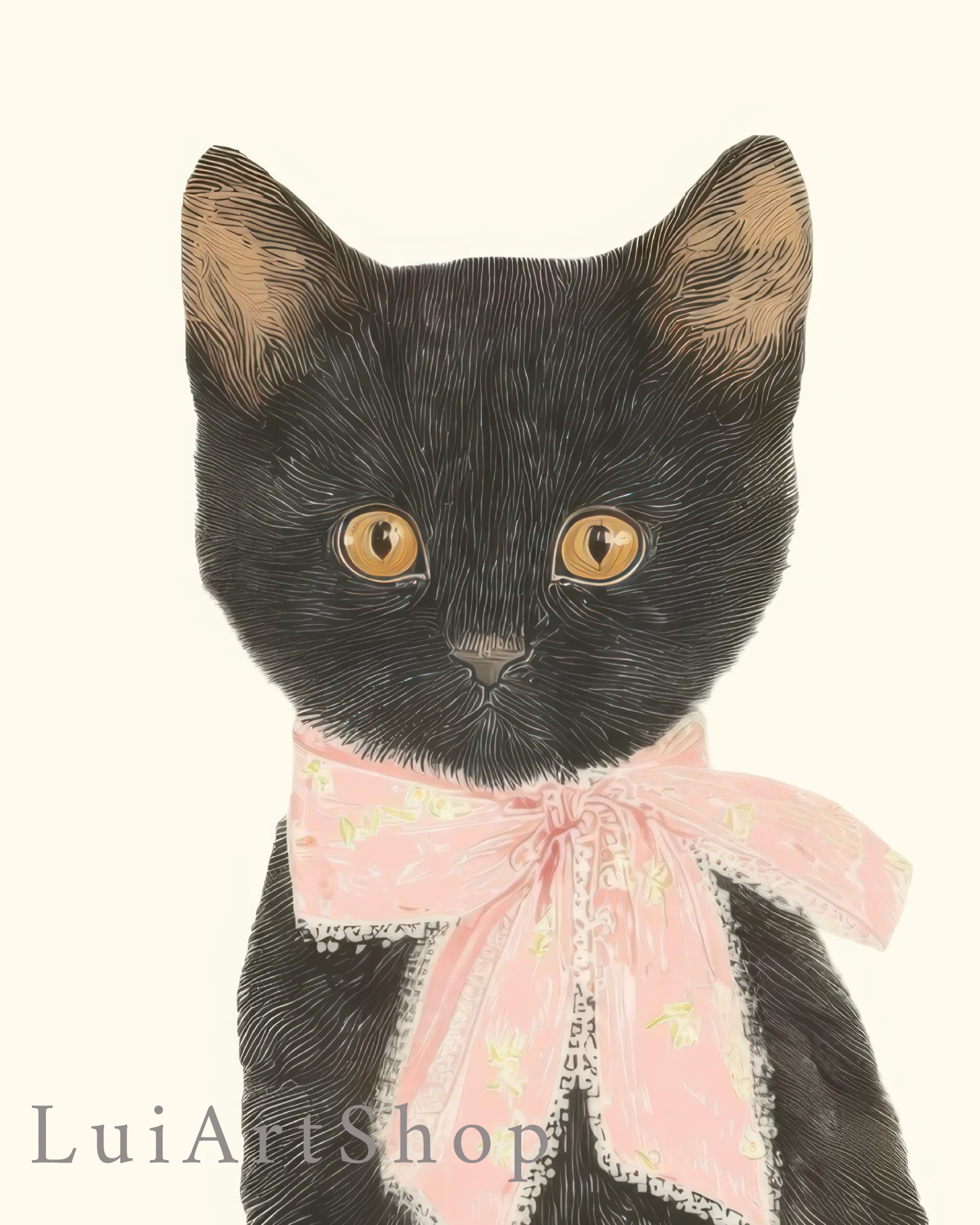 Black Cat Kitten Pink Gingham Nursery Printable Cat Poster