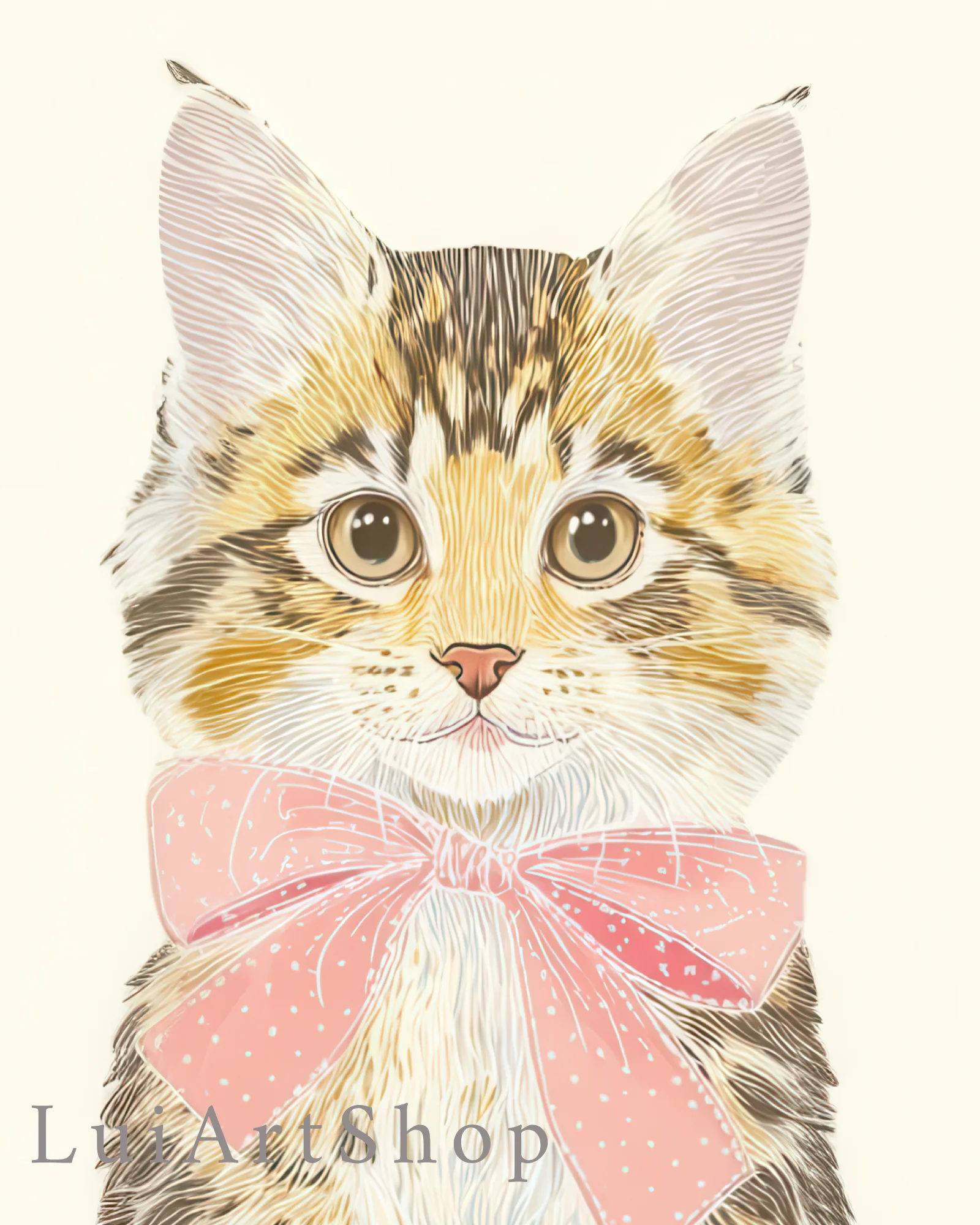 Maine Coon Kitten Pink Gingham Nursery Printable Cat Poster
