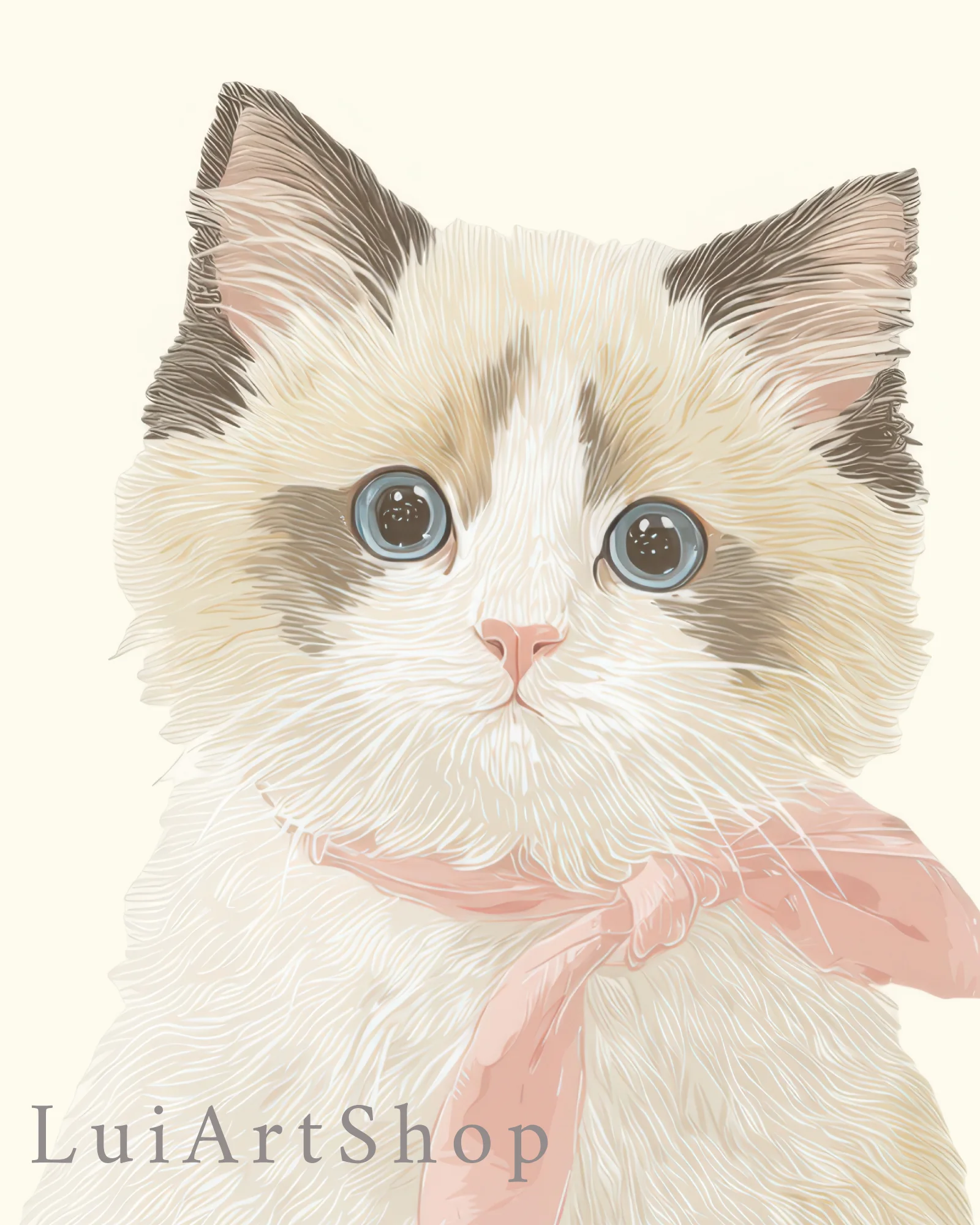 Ragdoll Kitten Pink Gingham Nursery Printable Cat Poster