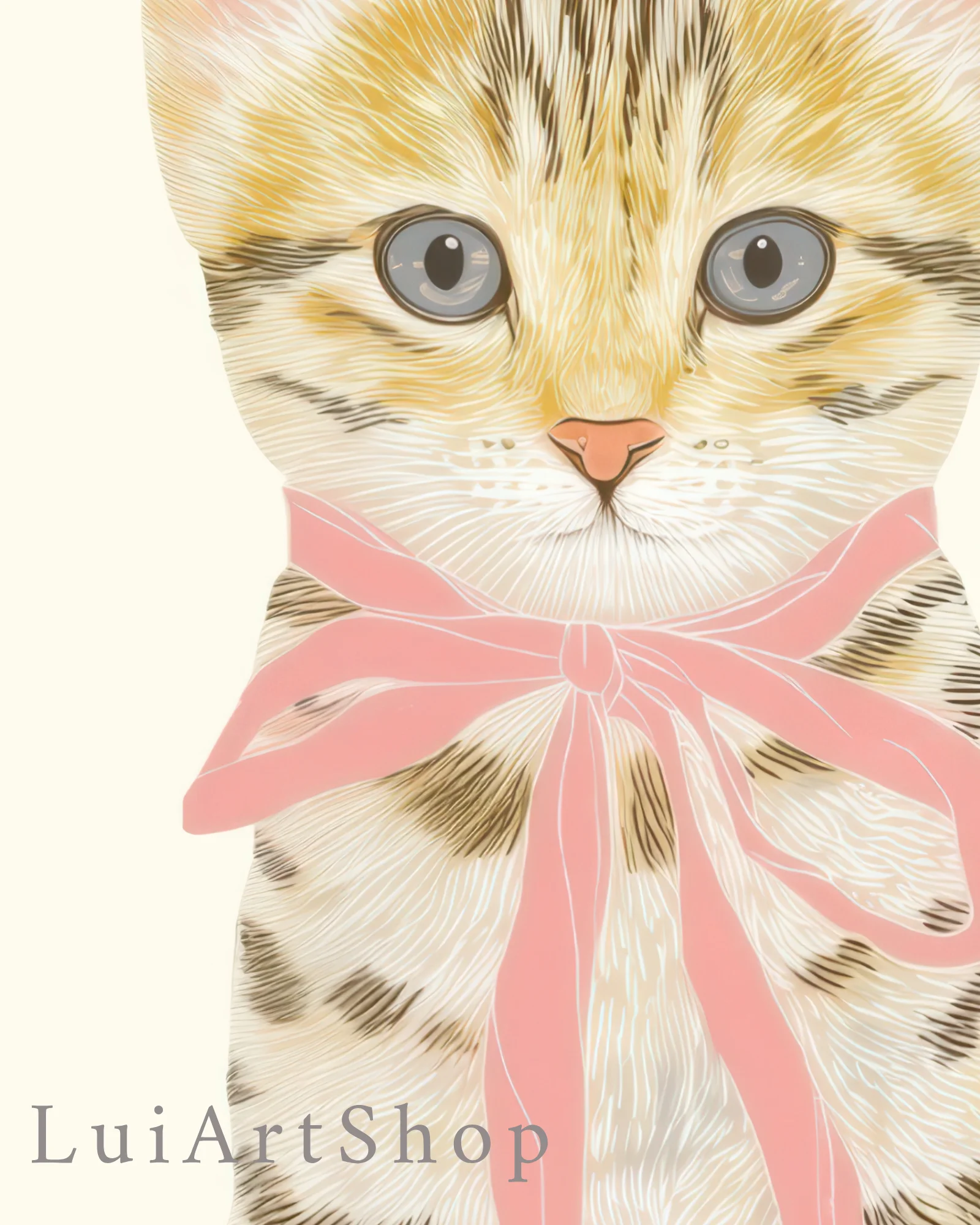 Tabby Kitten Pink Gingham Nursery Printable Cat Poster