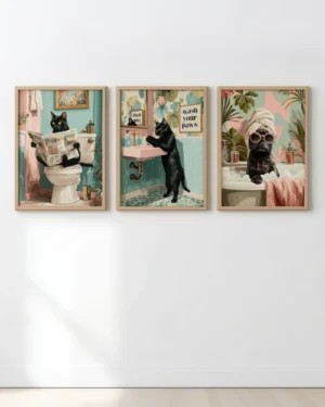Black Cat Bathroom Printable Posters Set of 3 No.2