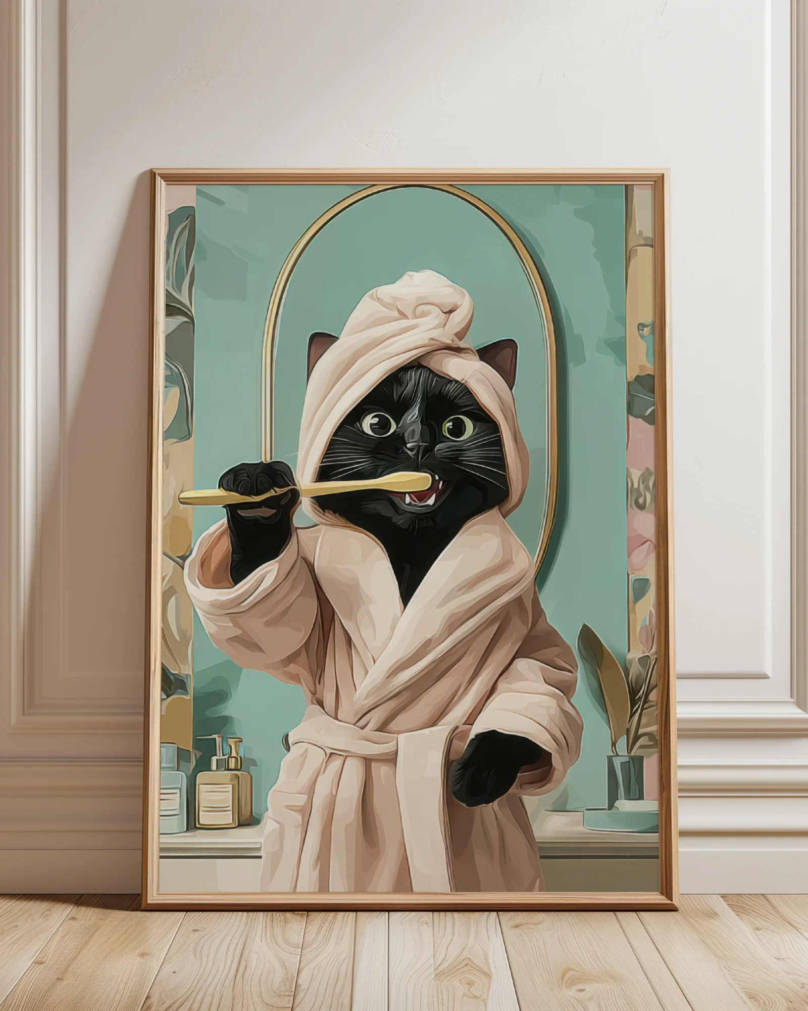 Black Cat Brushing Teeth Printable Cat Poster