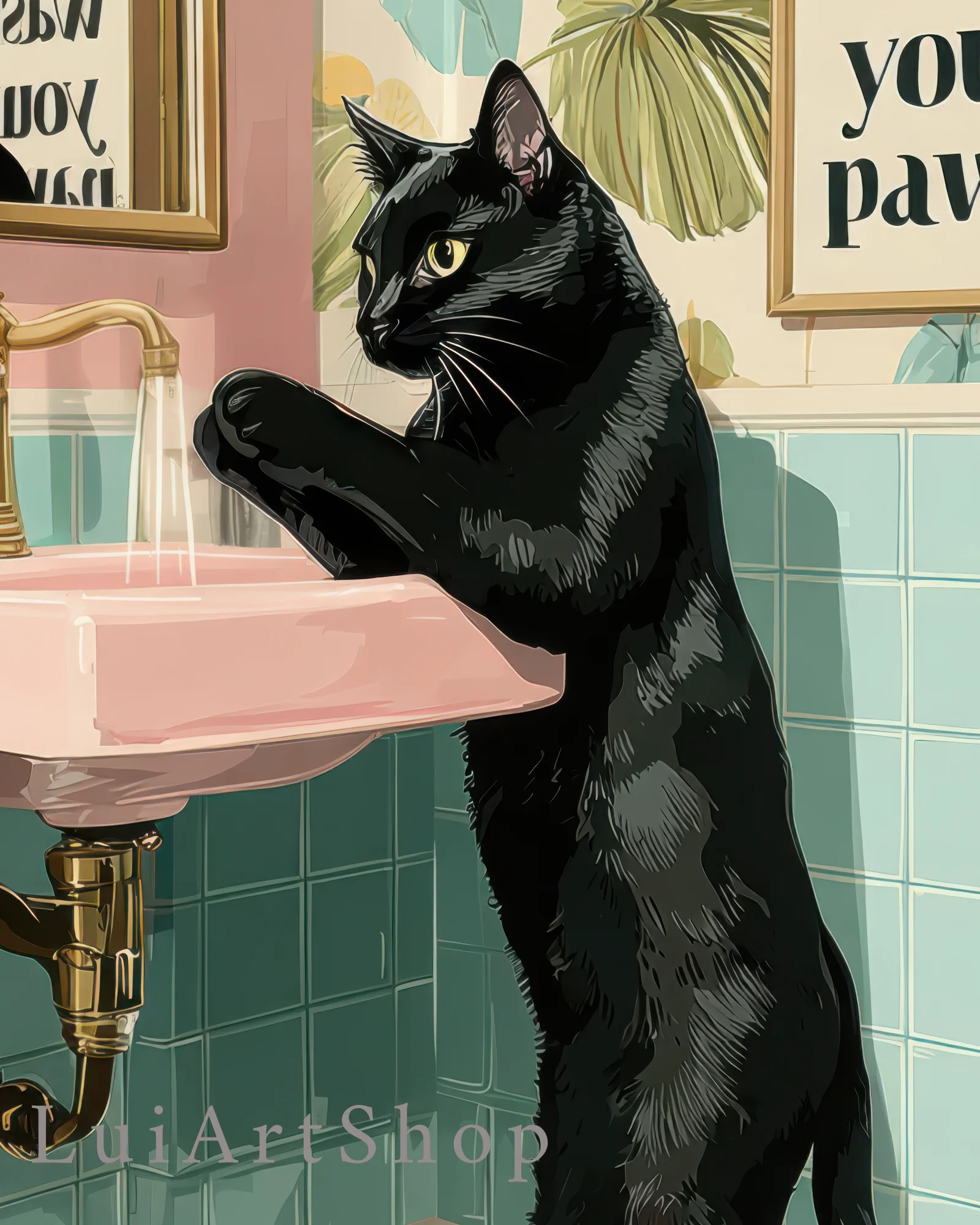 Black Cat Wash Your Paws