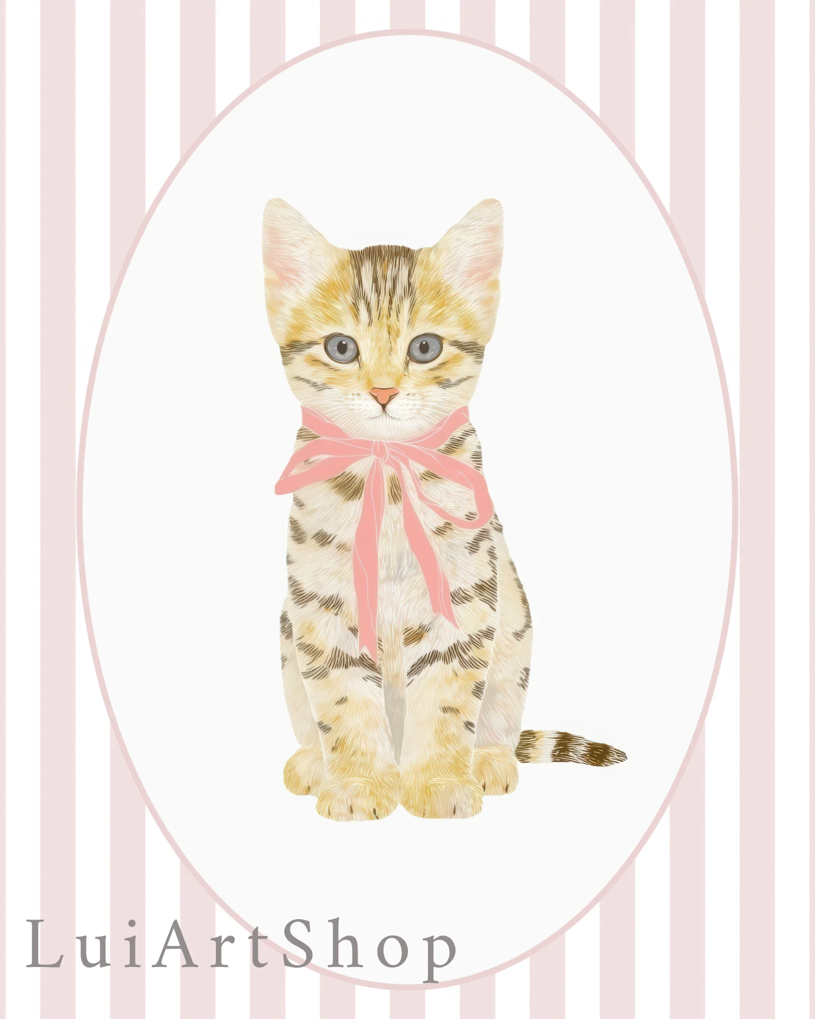 Tabby Kitten Pink Stripe Nursery Printable Cat Poster