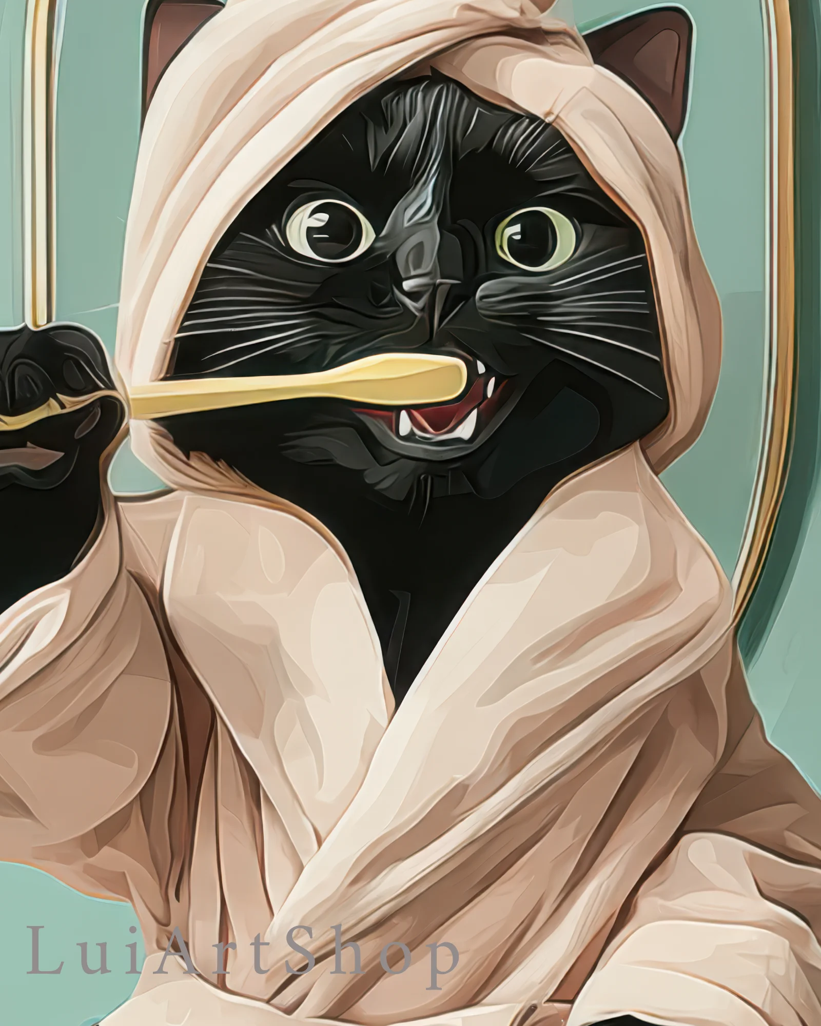 Black Cat Brushing Teeth Printable Cat Poster