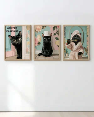 Funny Black Cat Bathroom Printable Posters Set of 3