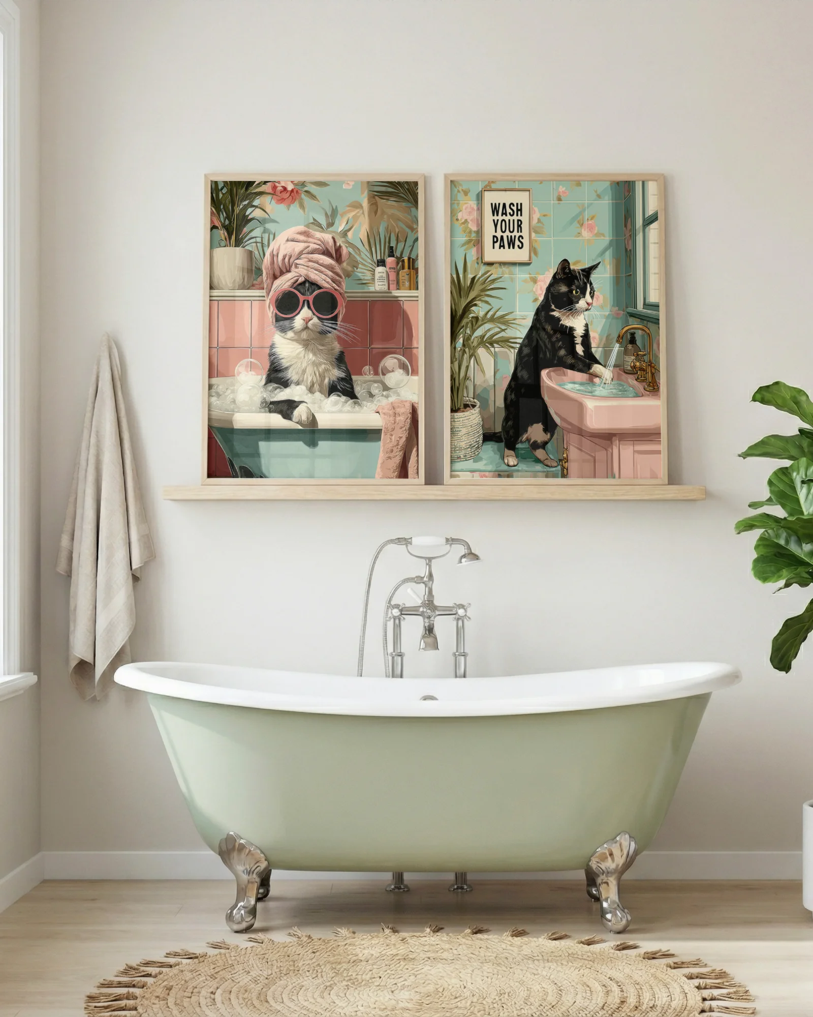 Tuxedo Cat Bathroom Printable Posters Set of 3 No.1