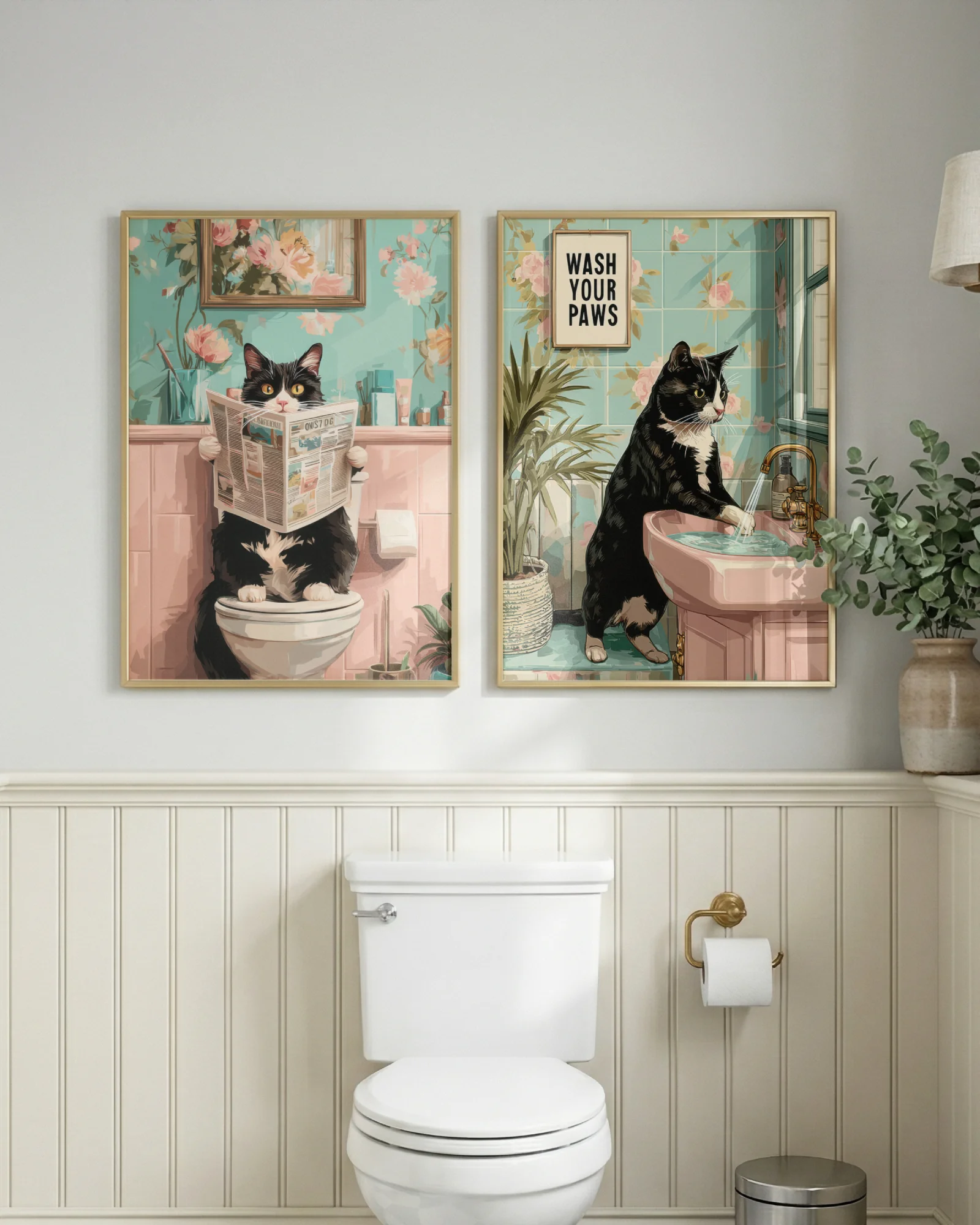 Tuxedo Cat Bathroom Printable Posters Set of 3 No.1
