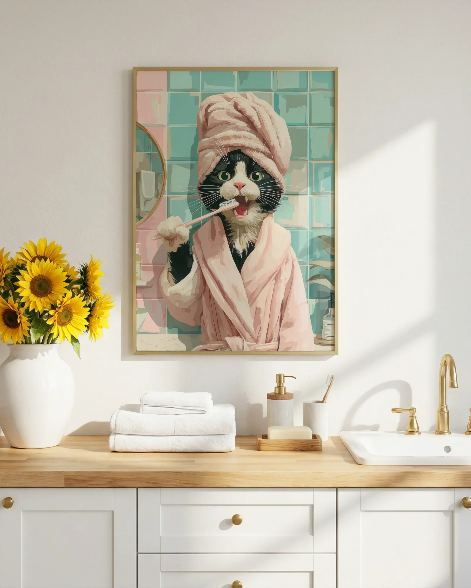 Tuxedo Cat Brushing Teeth Printable Poster