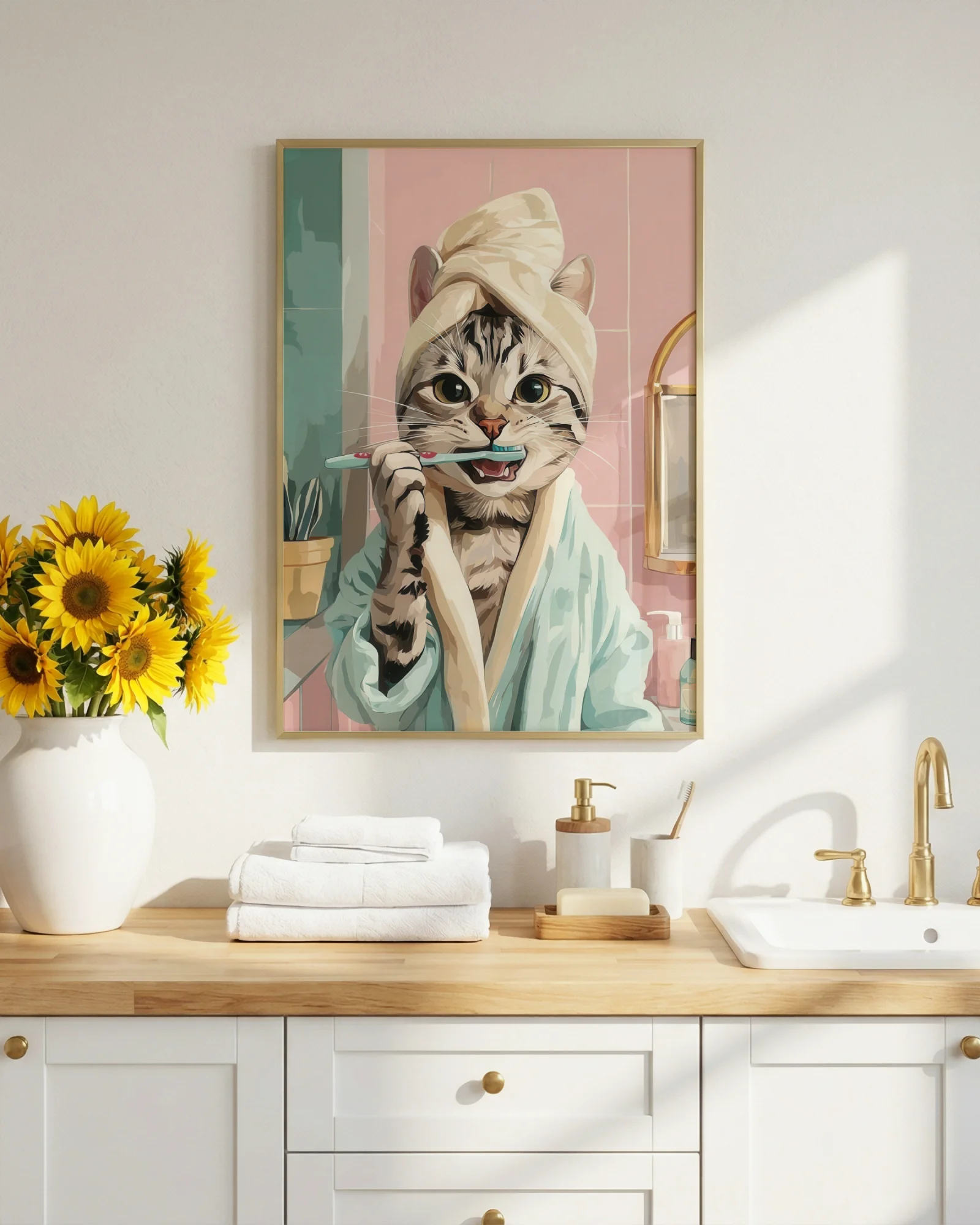 American Shorthair Cat Brushing Teeth Printable Poster