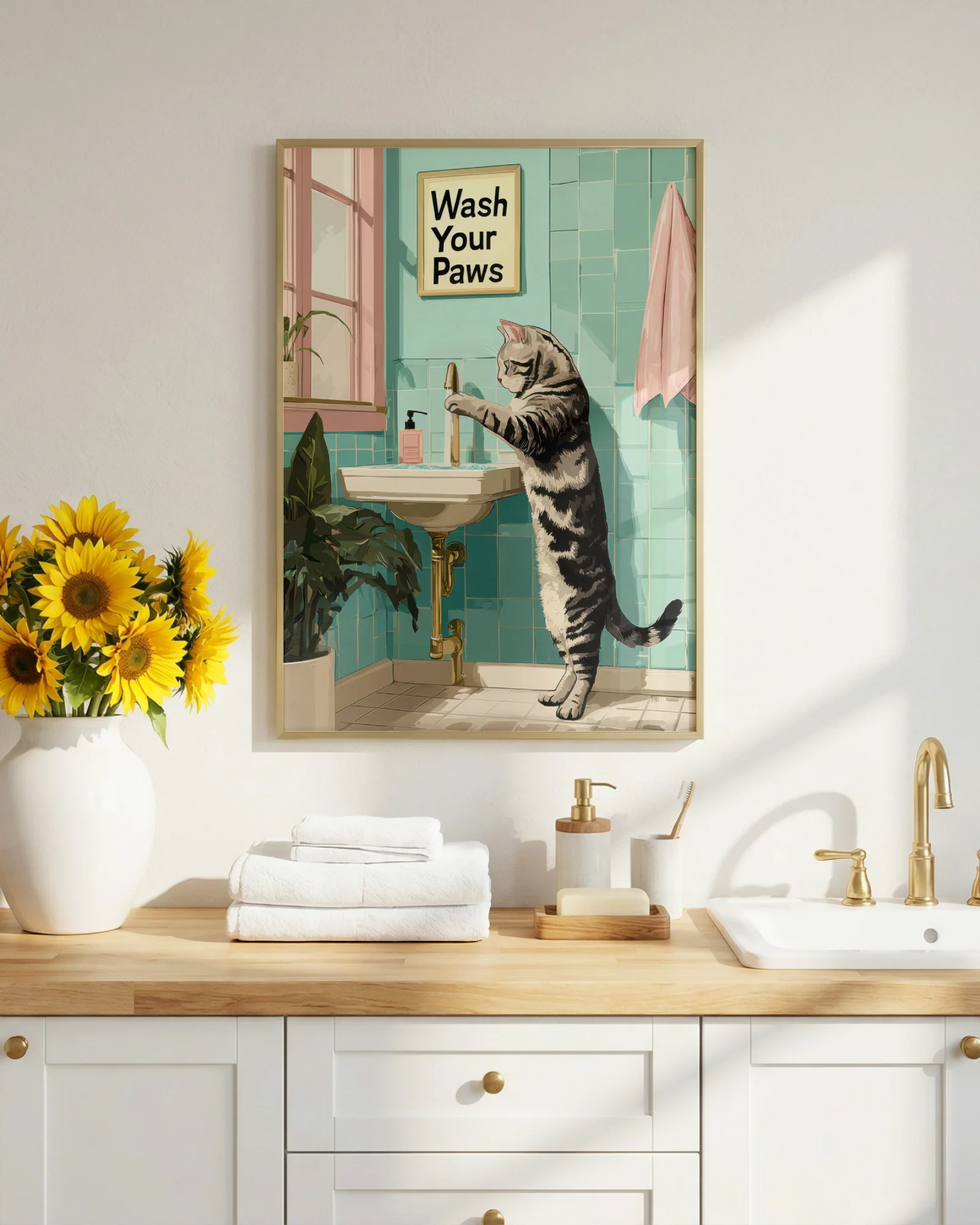 American Shorthair Cat Wash Your Paws Printable Poster