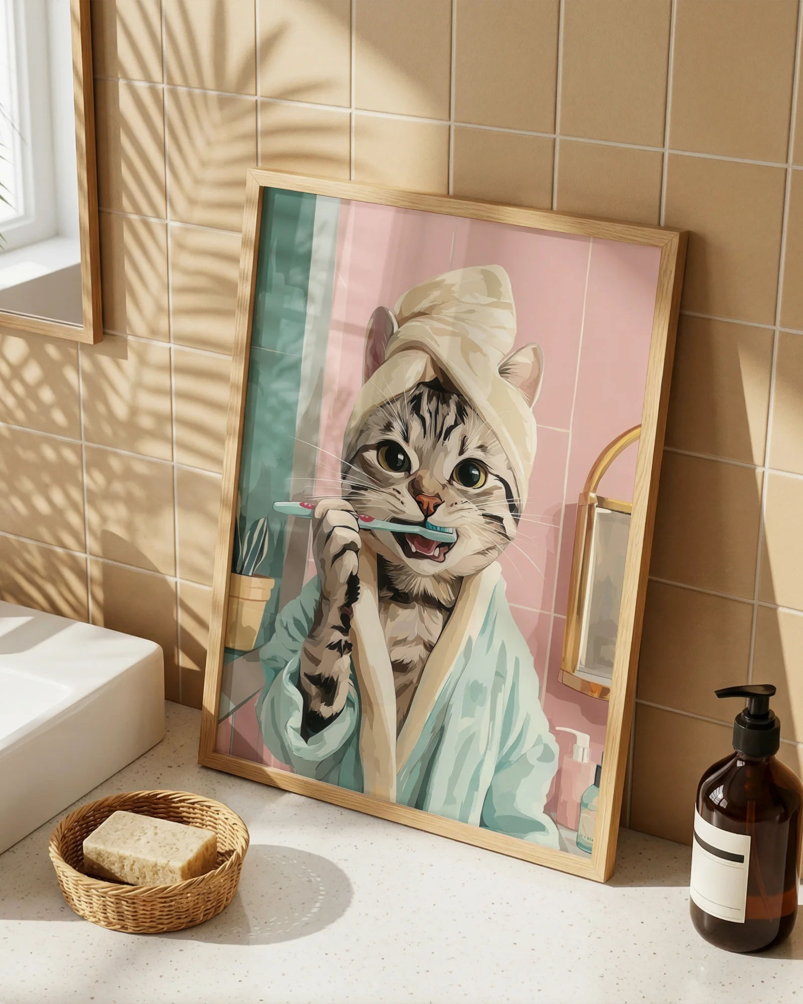American Shorthair Cat Brushing Teeth Printable Poster