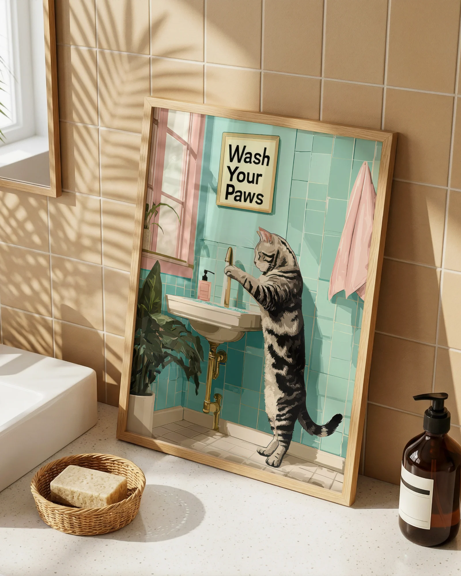 American Shorthair Cat Wash Your Paws Printable Poster - Image 4