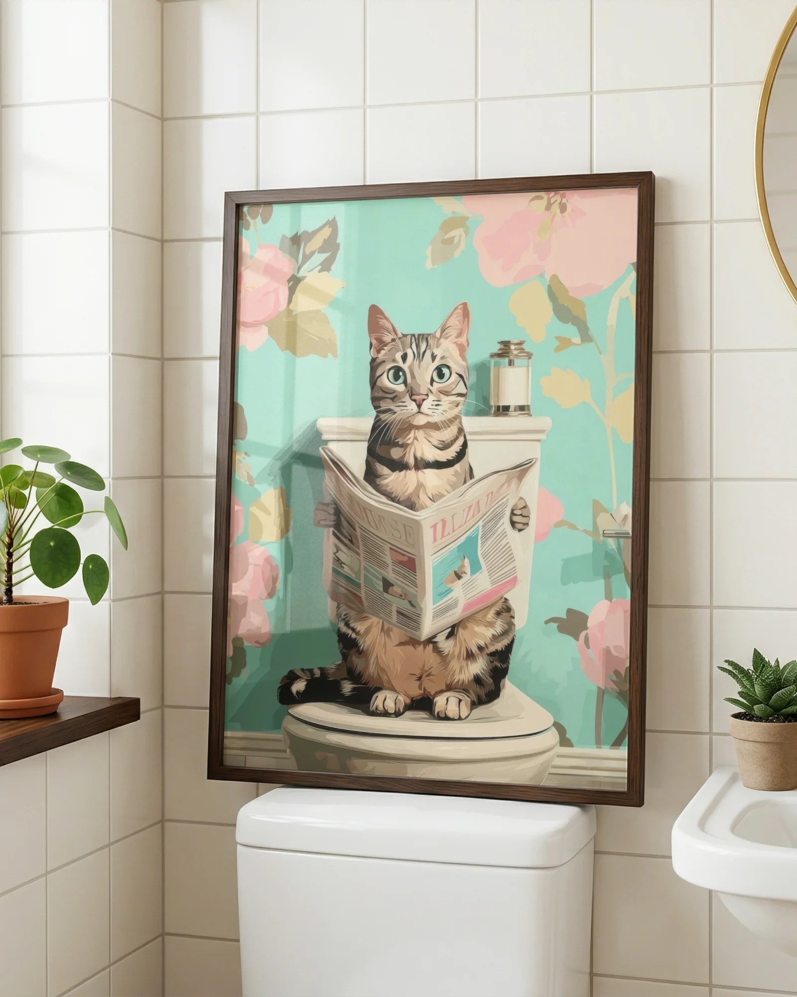 American Shorthair Cat Toilet Reading Newspaper Printable Poster