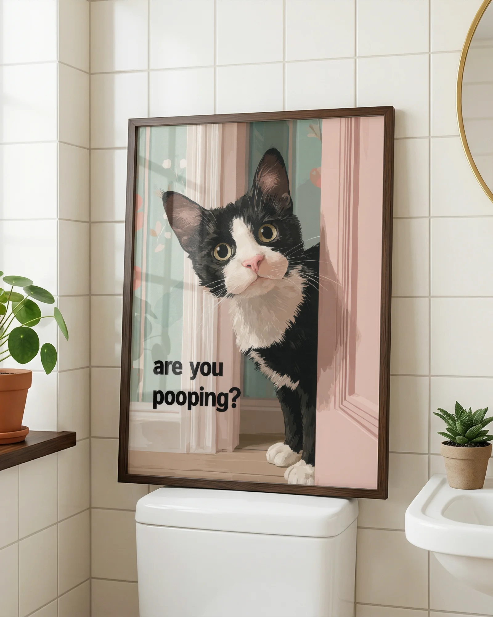 Tuxedo Cat Bathroom Printable Poster Set of 6