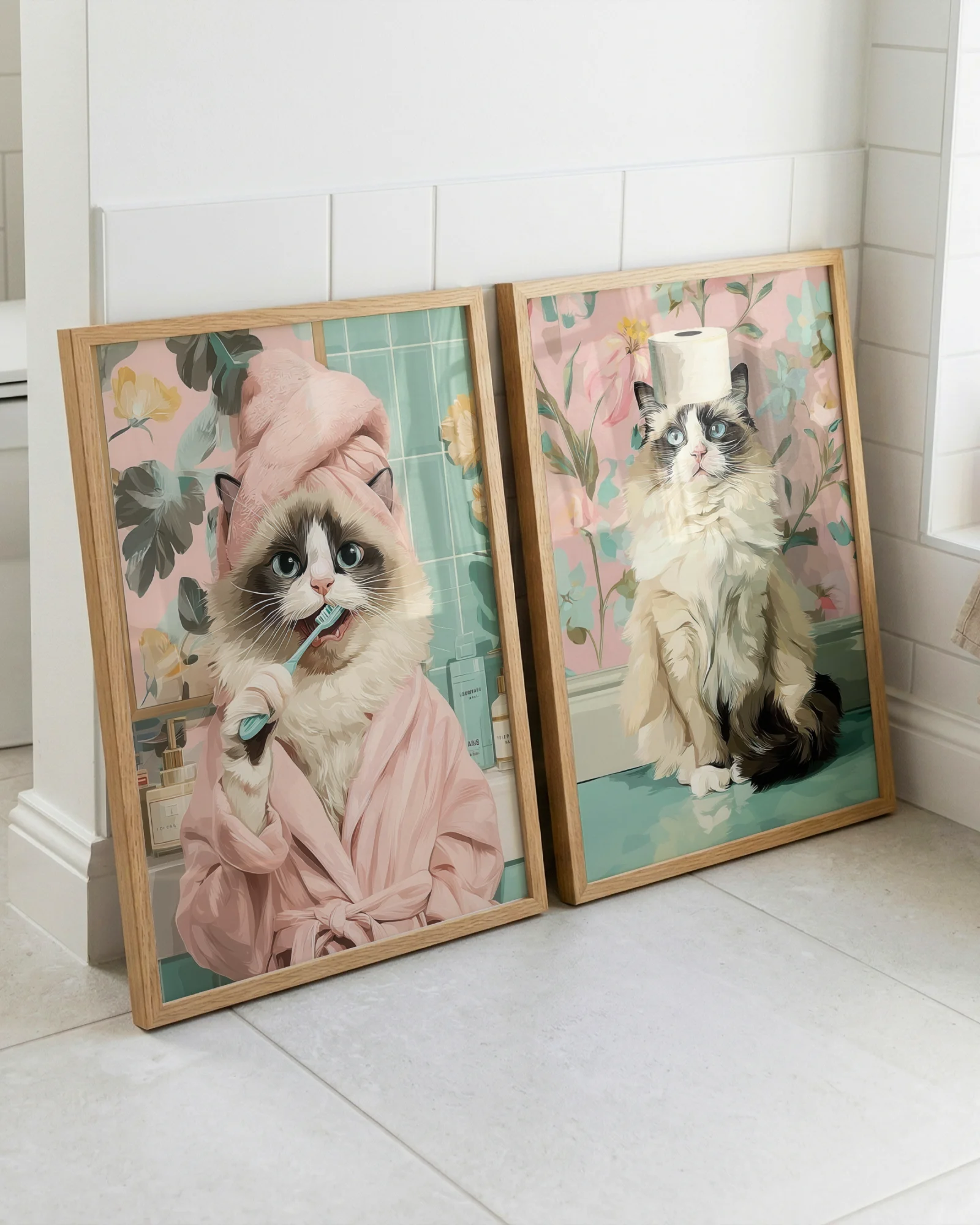 Ragdoll Cat Bathroom Printable Posters Set of 3 No.2