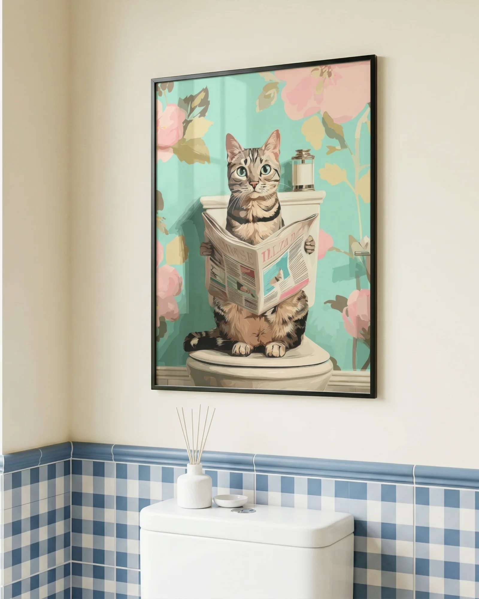American Shorthair Cat Toilet Reading Newspaper Printable Poster