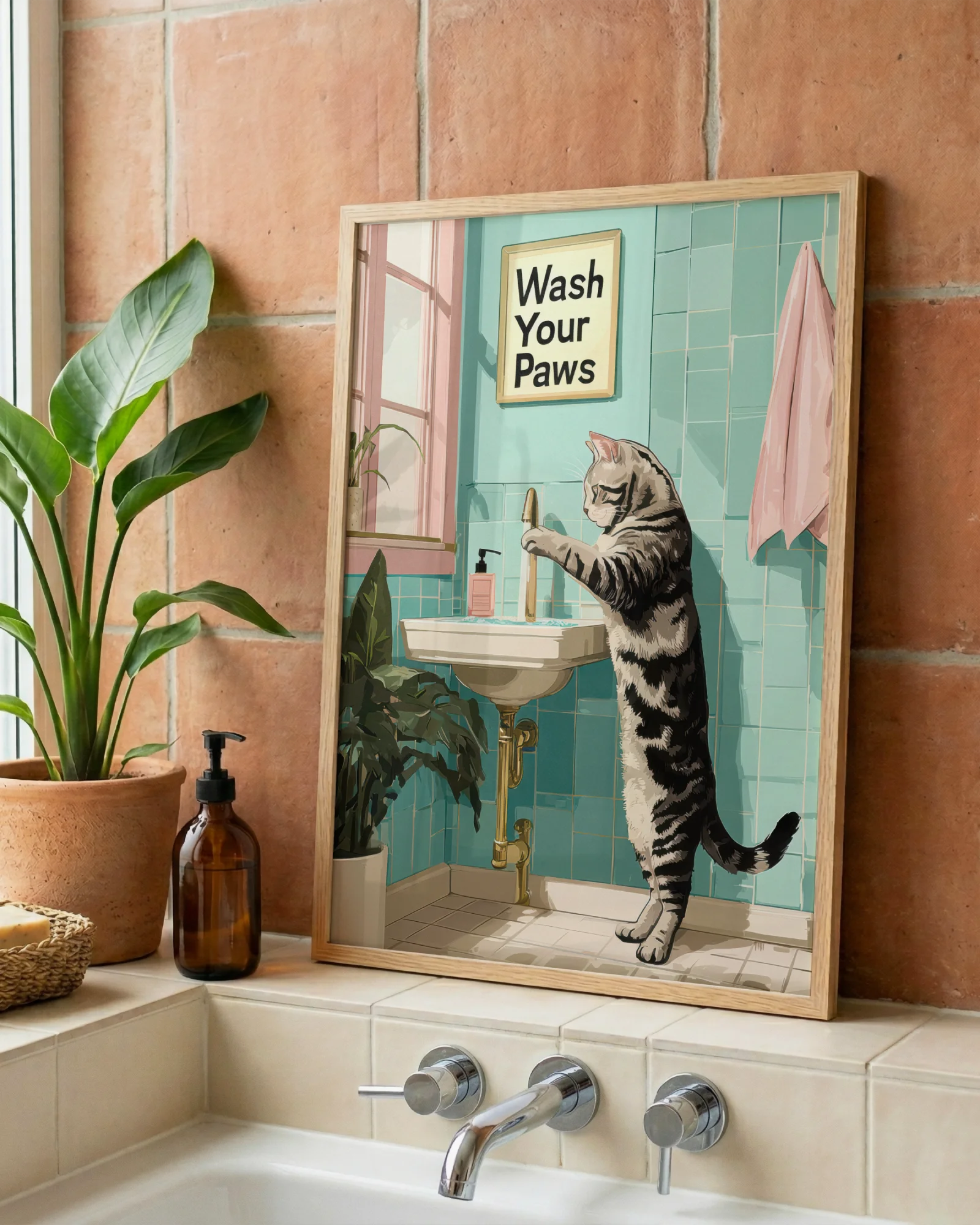American Shorthair Cat Wash Your Paws Printable Poster