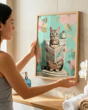 American Shorthair Cat Toilet Reading Newspaper Printable Poster