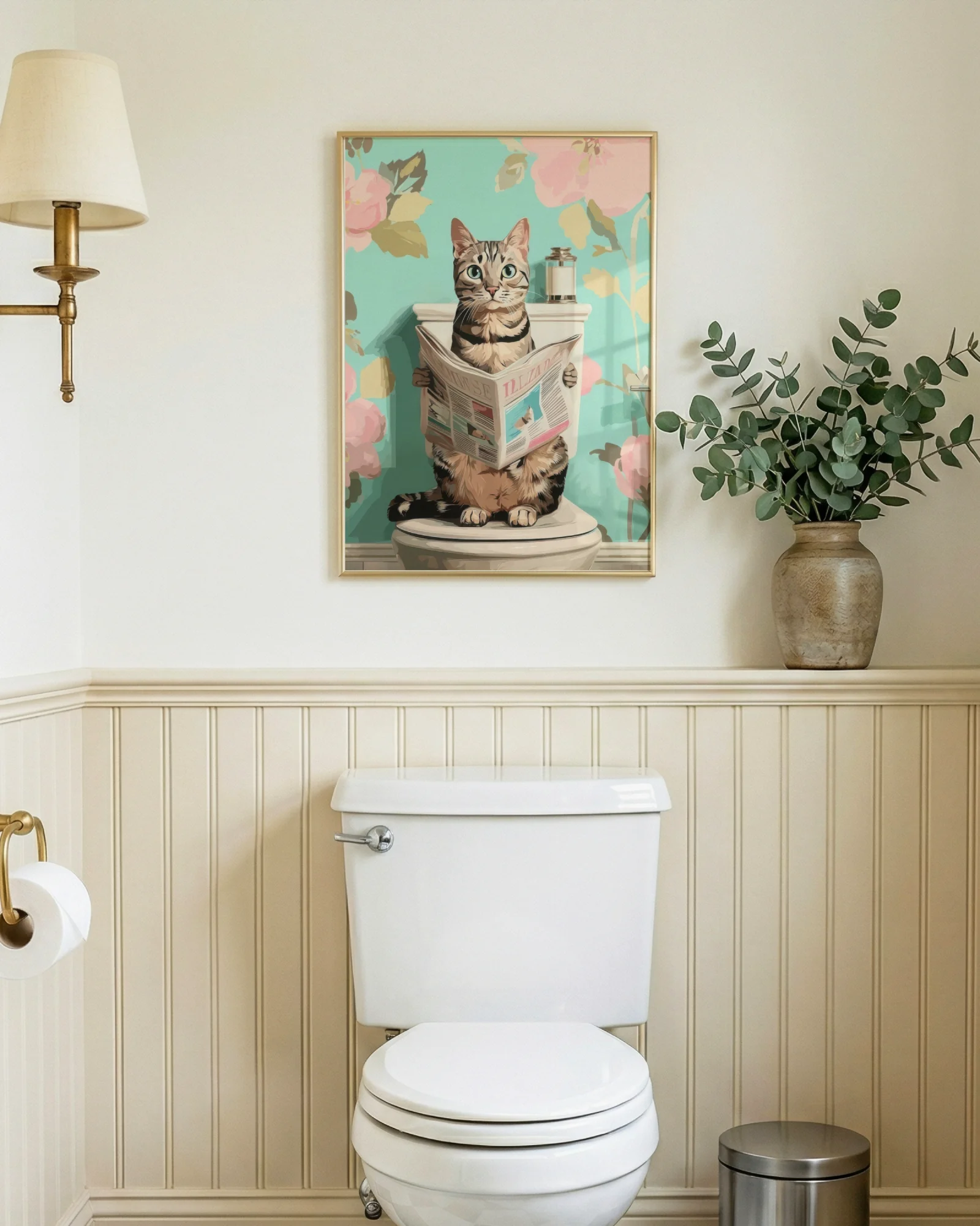 American Shorthair Cat Toilet Reading Newspaper Printable Poster
