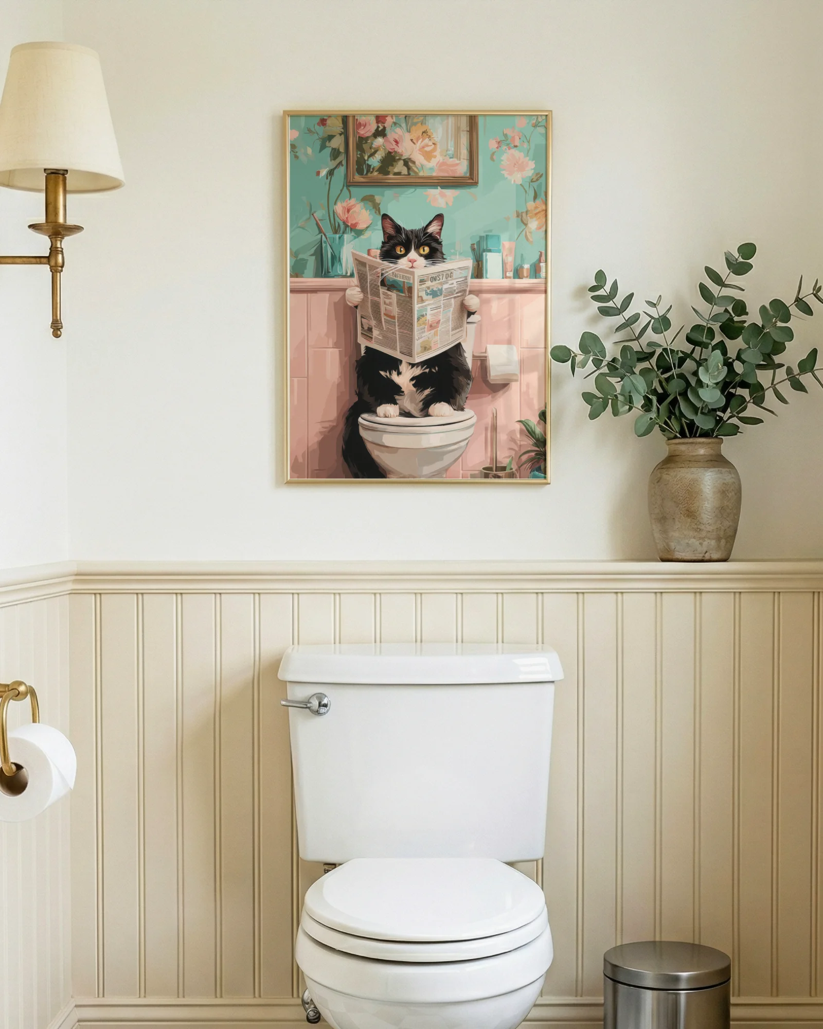 Tuxedo Cat on Toilet Bathroom Printable Poster